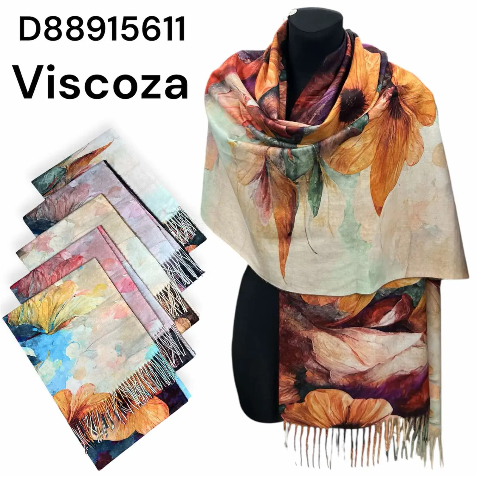 Szaliki damskie Viscocozaza kwiatowy wzór