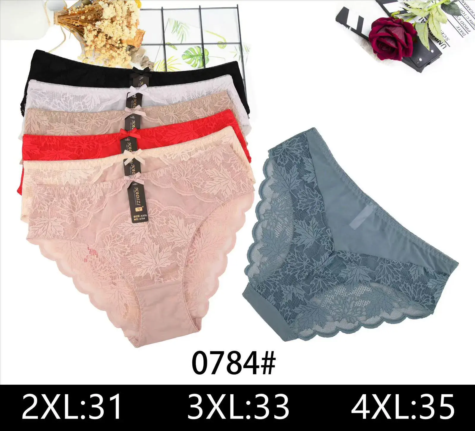 Majtki damskie koronkowe 2XL:31, 3XL:33, 4XL:35 0784#