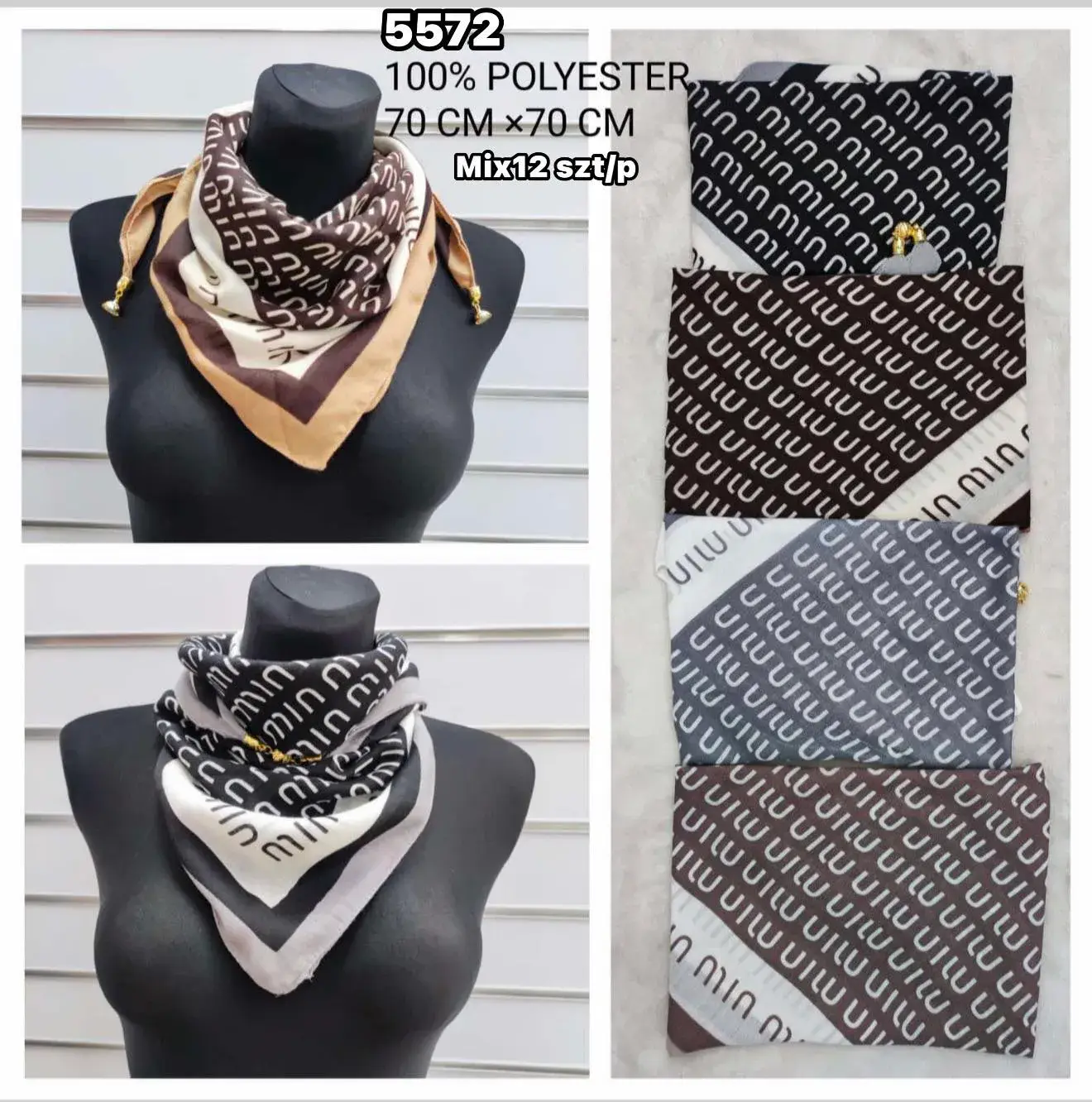 Szaliki damskie 70x70 cm poliester Mix12 szt