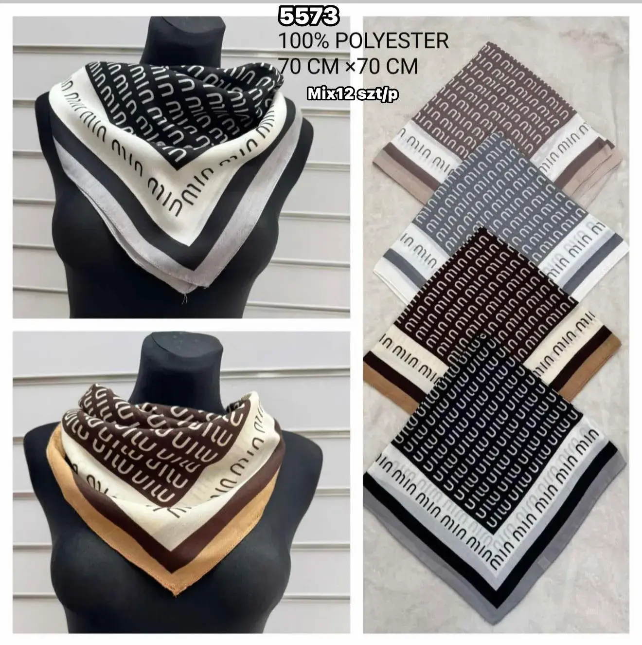 Szaliki damskie 70x70 cm 100% poliester Mix12
