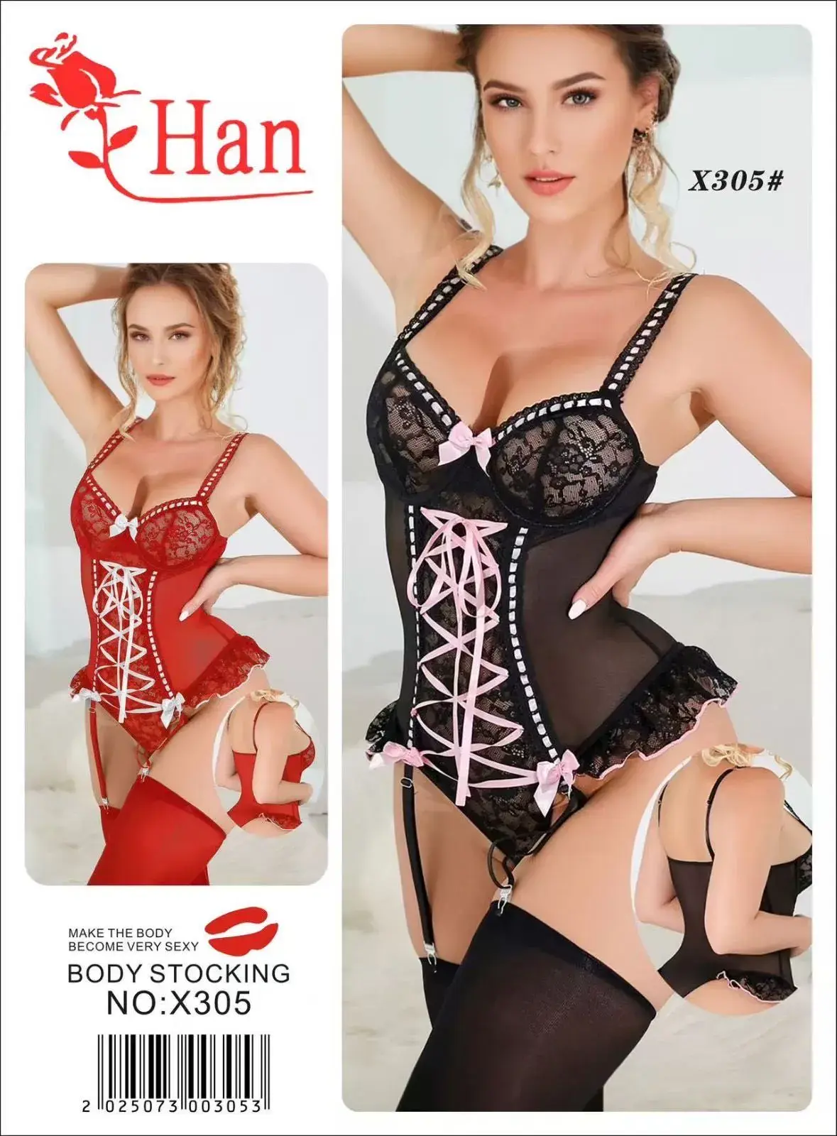 Body damskie Han z pasem do pończoch X305