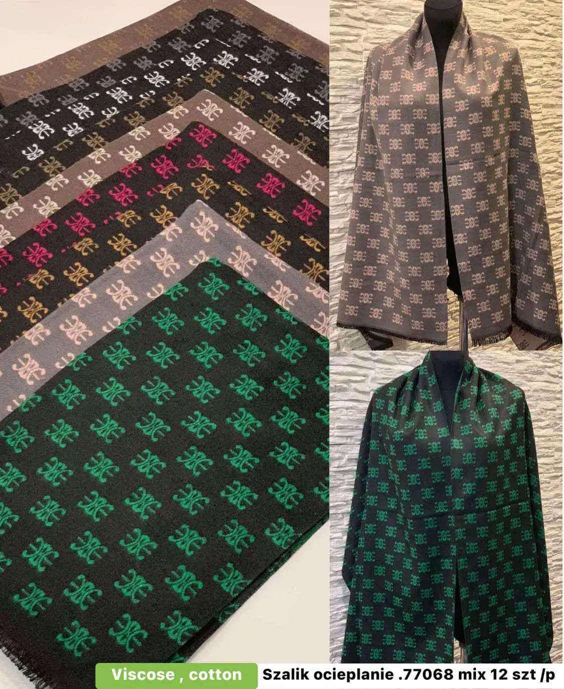 Szaliki damskie wzór szachownica