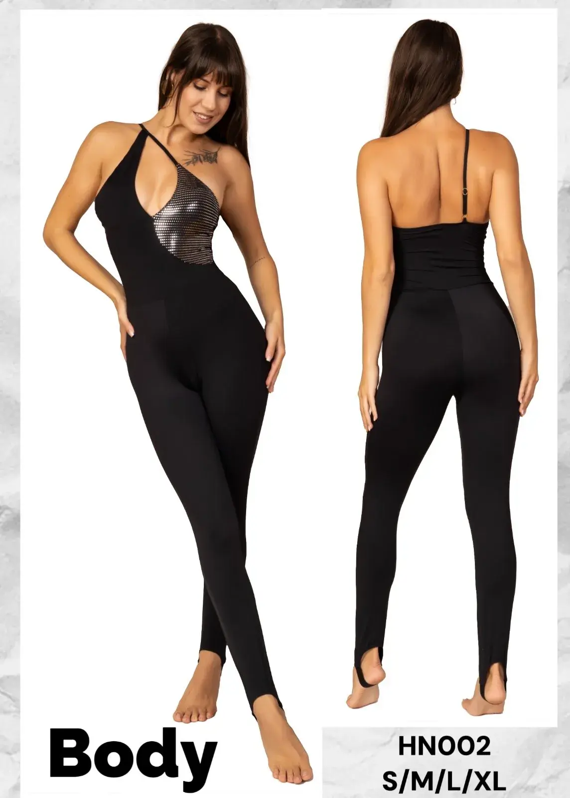 Bodysuit damski czarny z metalicznym akcentem S/M/L/XL