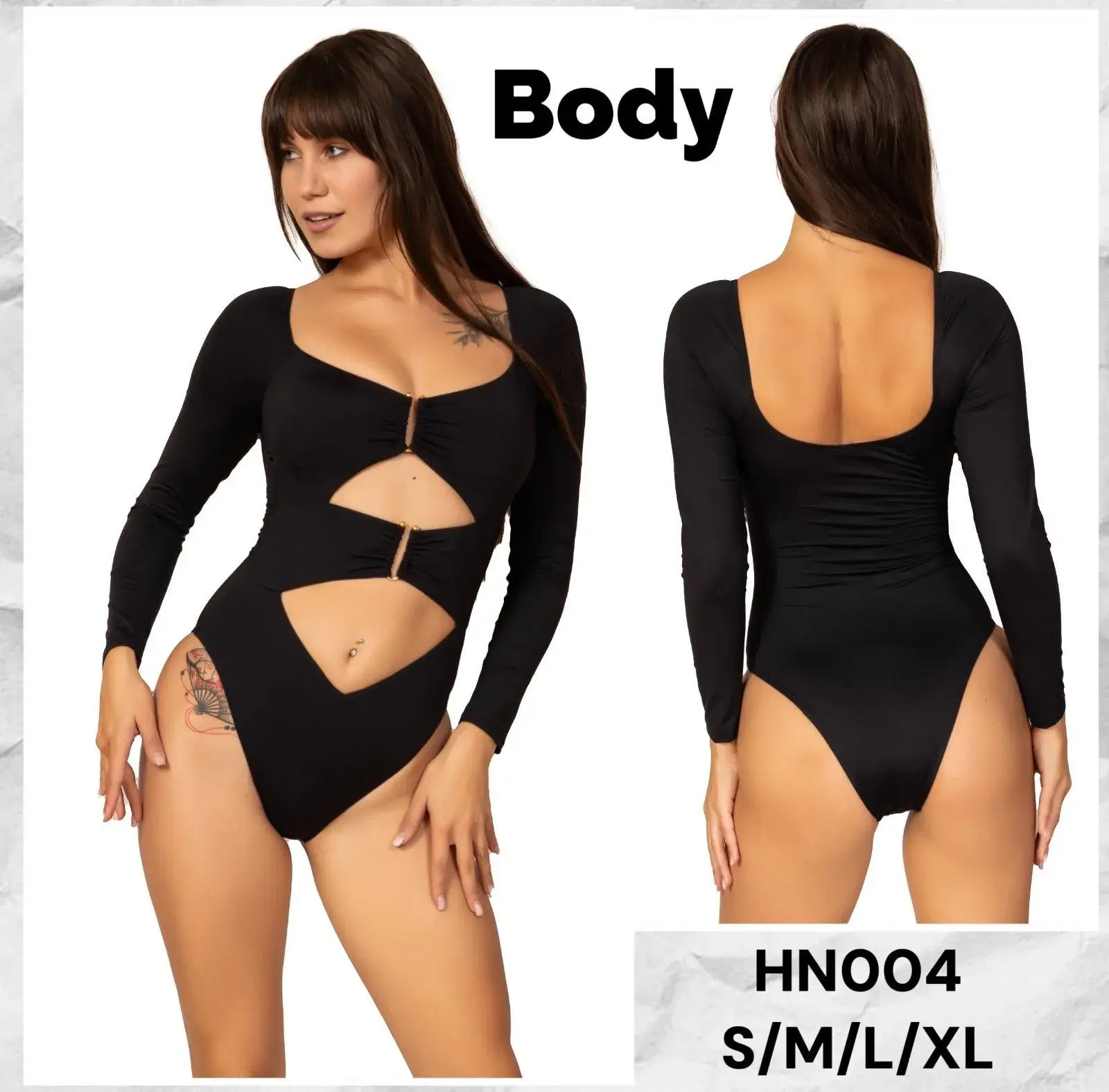 Bodysuit Damski Czarny z Wywierconymi Otworami S/M/L/XL