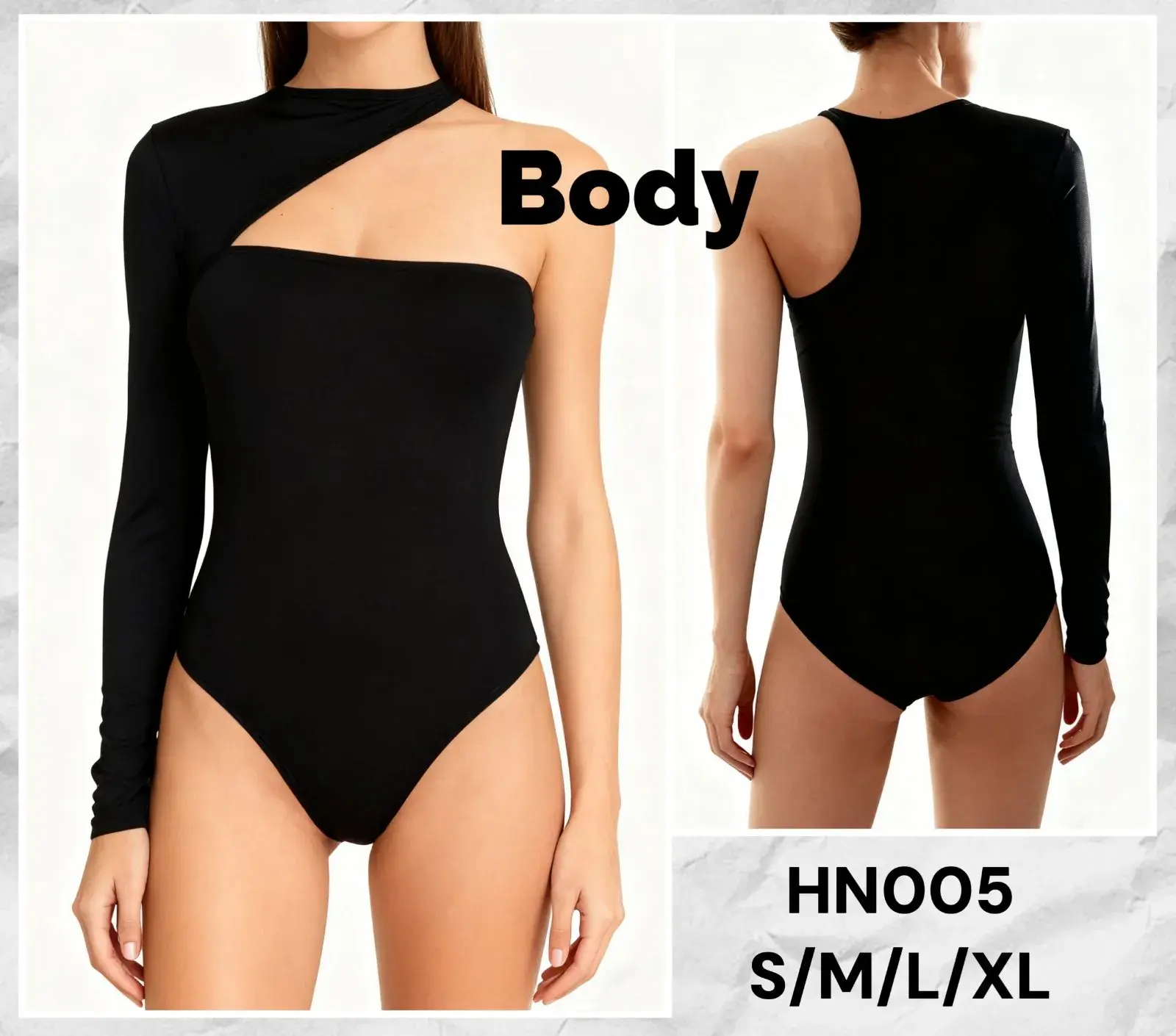 Bodysuit damski czarny asymetryczny S/M/L/XL
