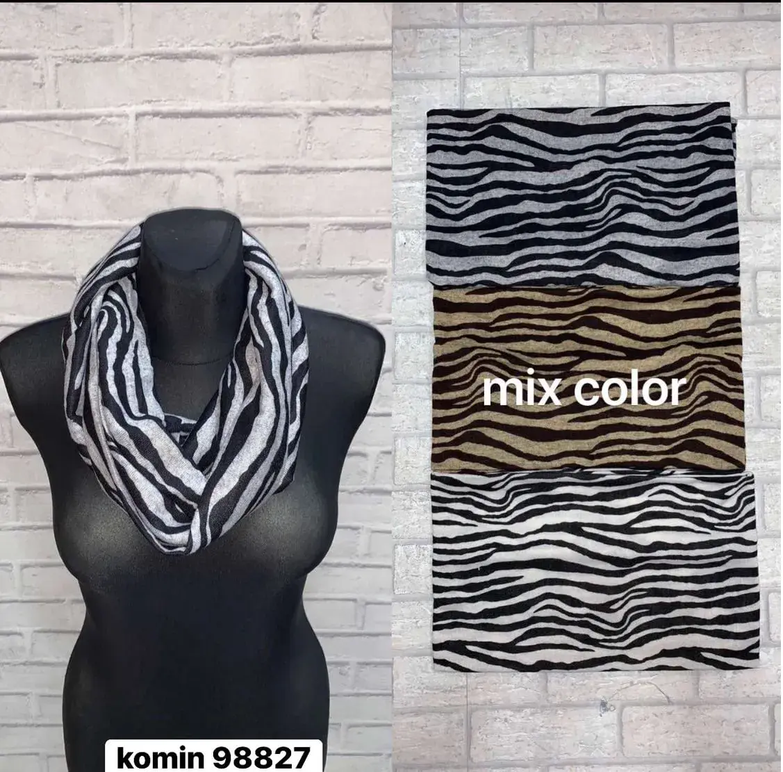 Komin Damski Mix Kolorów Wzorze Zebry
