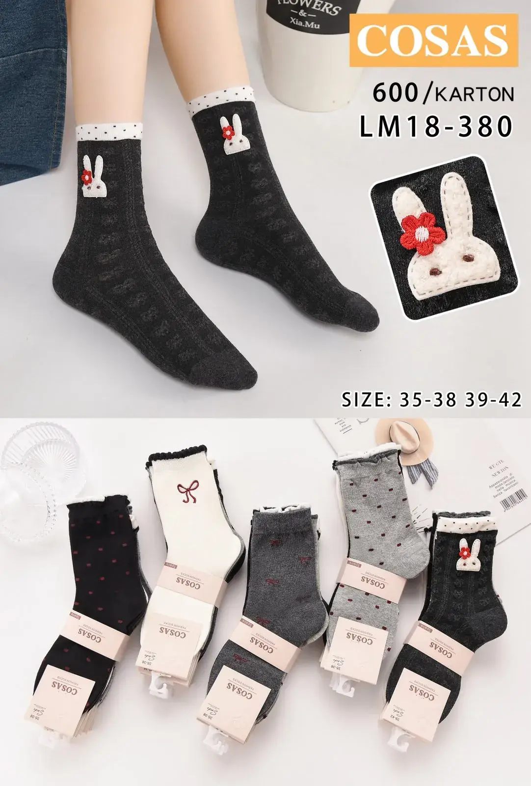 Skarpetki damskie z królikiem LM18-380, rozmiar 35-38/39-42