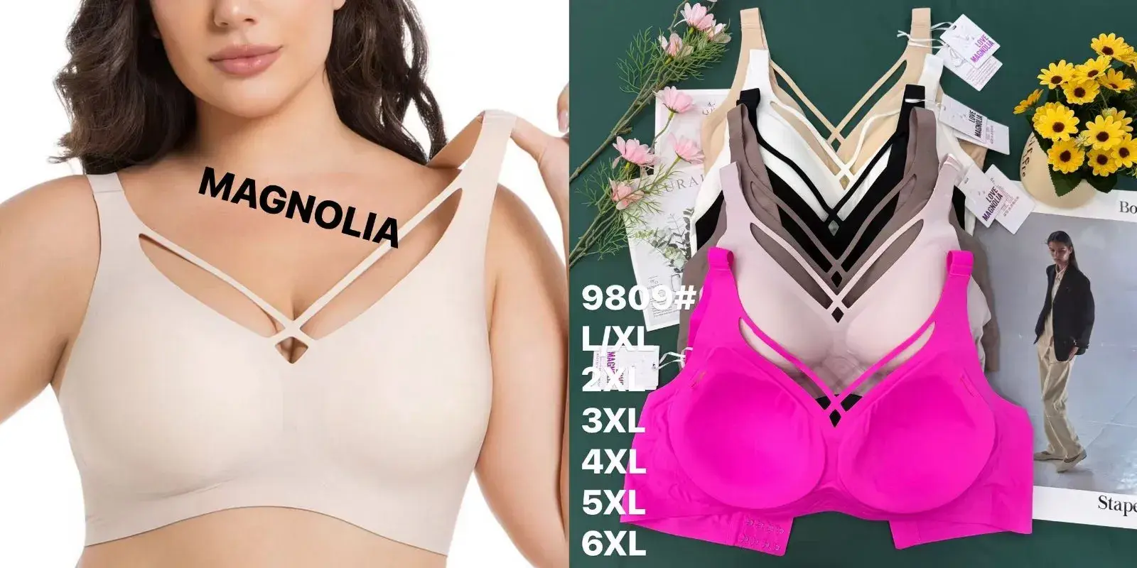 Biustonosz damski Magnolia L-XL 9809 beżowy, różowy, czarny