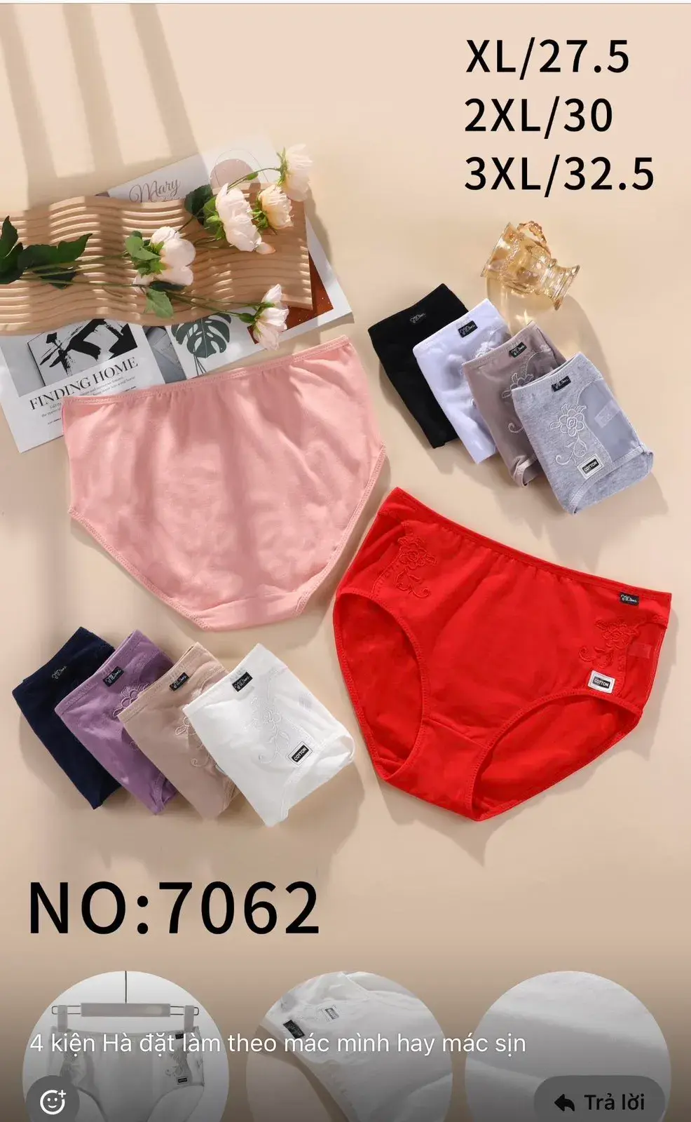 Majtki damskie bawełniane NO:7062 XL/27.5 2XL/30 3XL/32.5