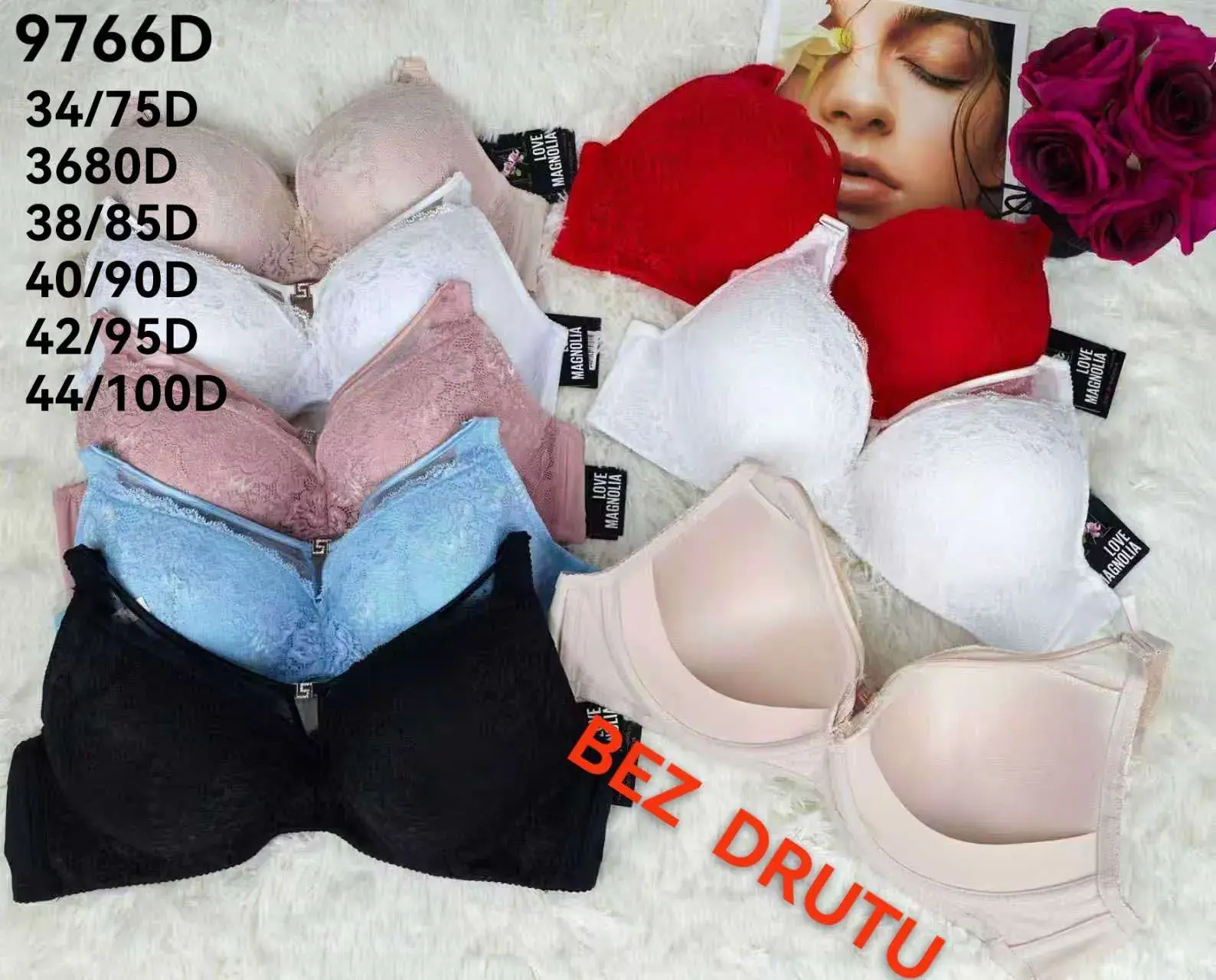 Biustonosz damski bezdrutowy 36/80D-44/100D