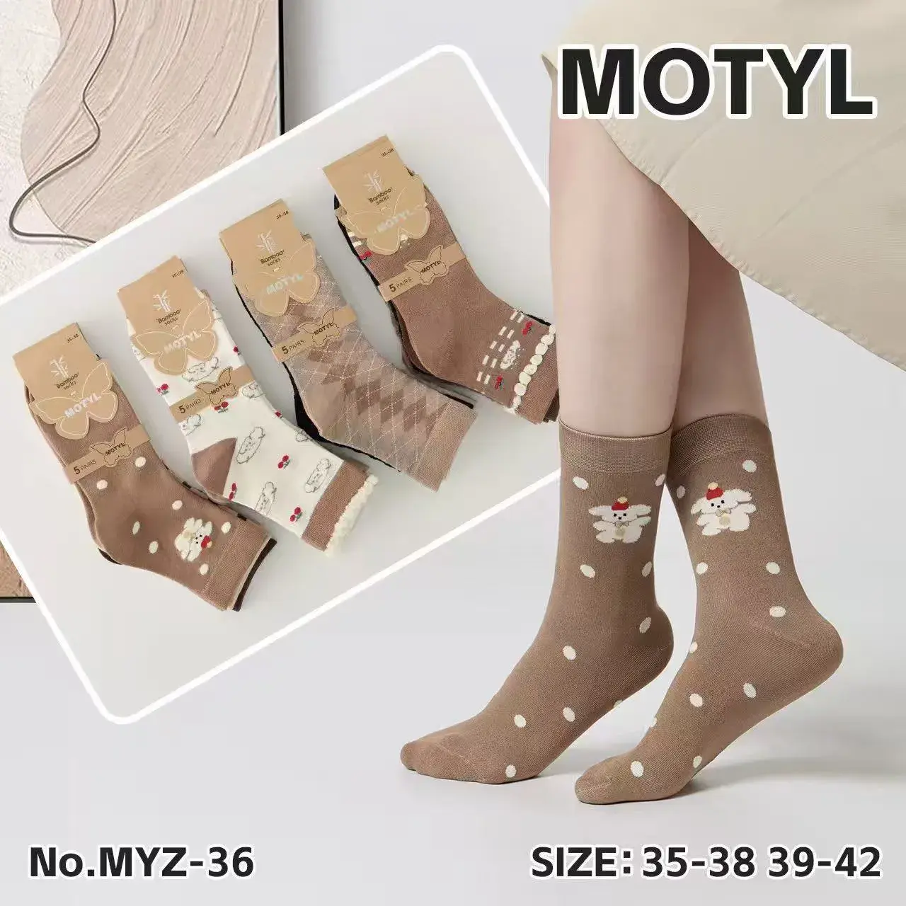 Skarpetki damskie Motylki 5 par rozmiar 35-42 NMYZ-36