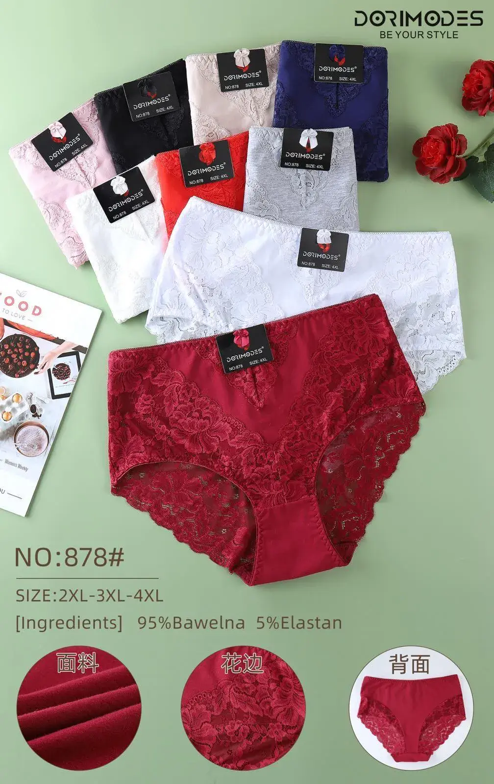 Majtki damskie koronkowe DOIMODES NO.878 S-XXL 95% bawełna