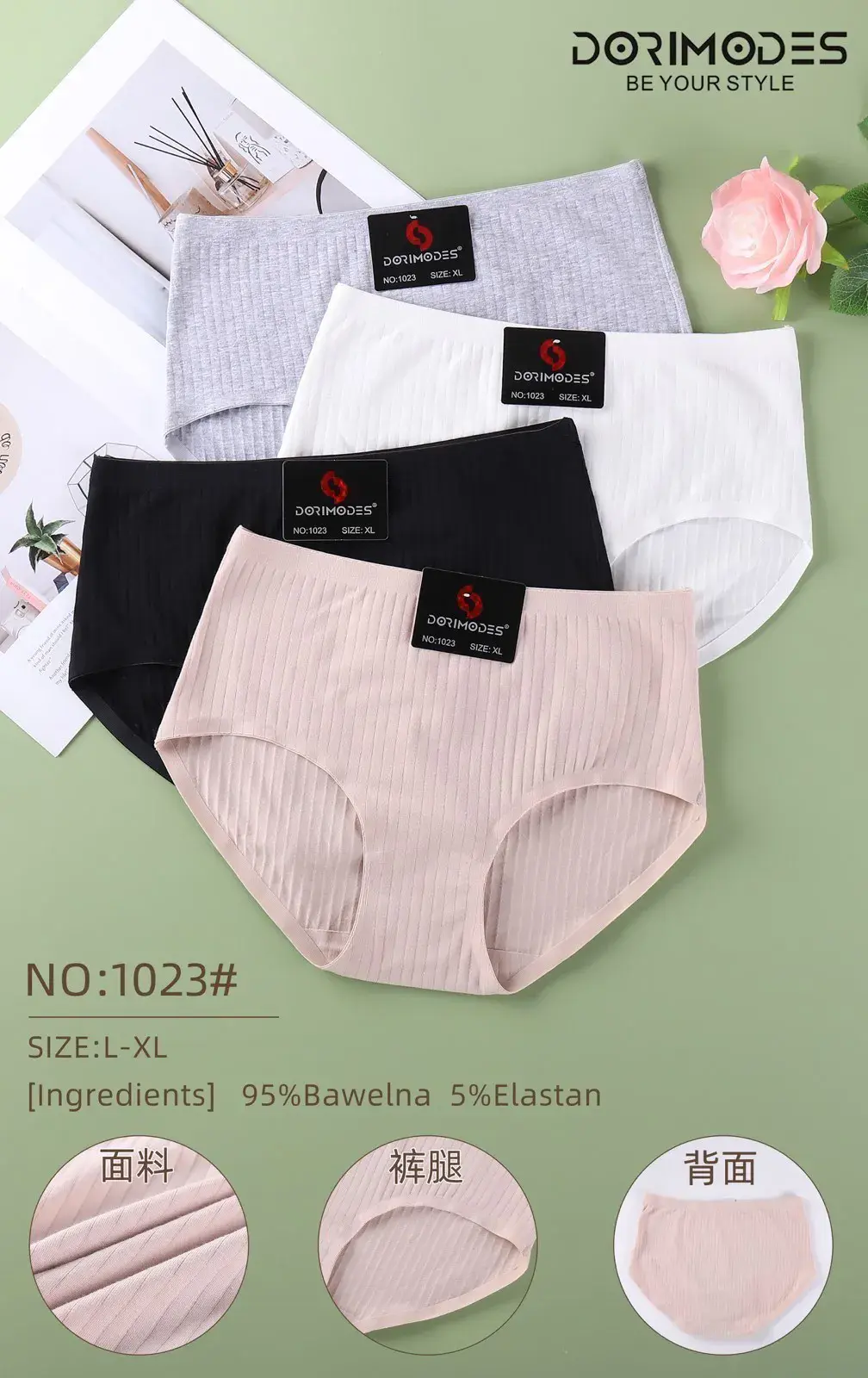 Majtki damskie szare rib S-L 95% bawełna 5% elastan