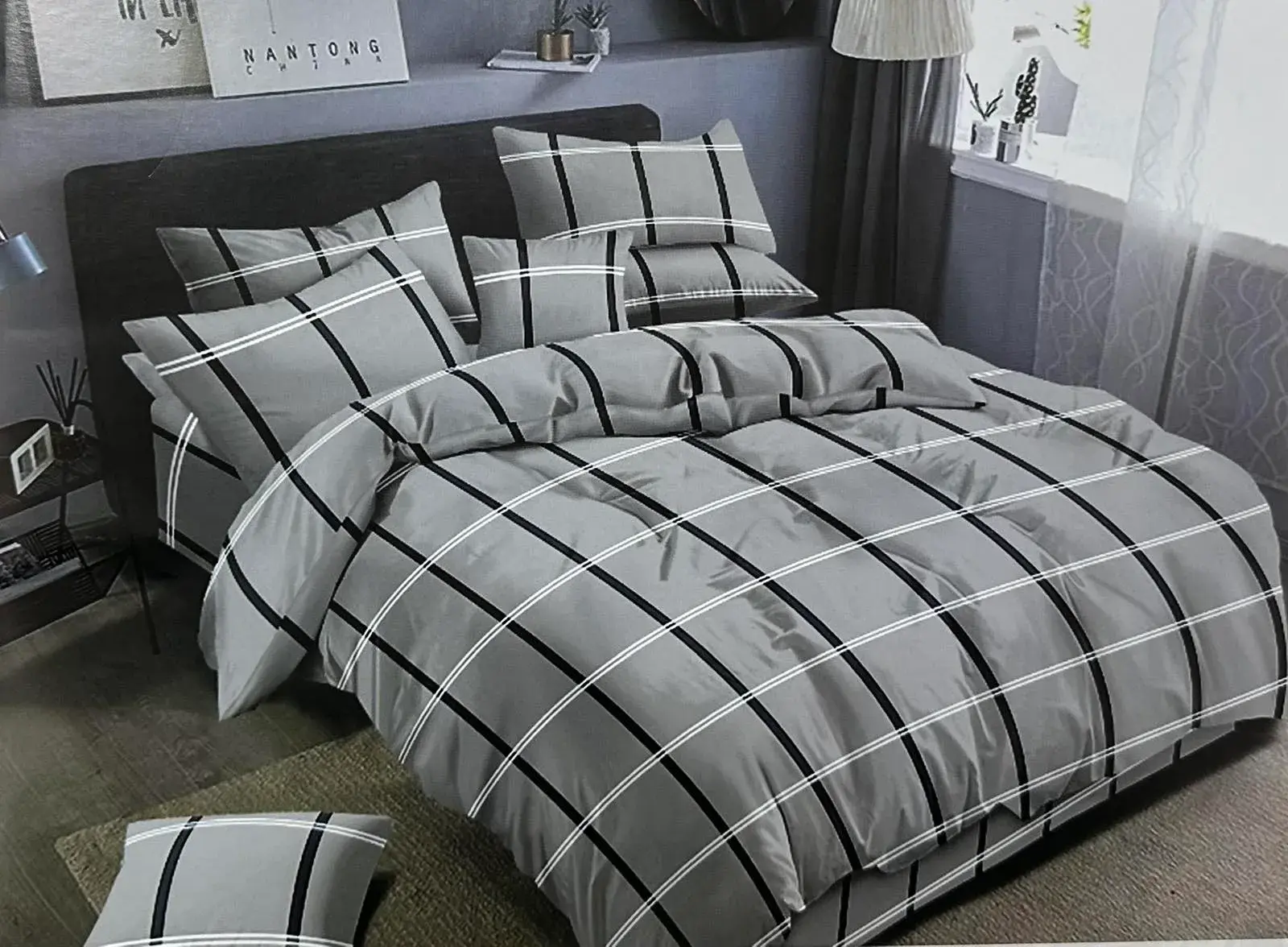 Komplet pościeli Milano 5D 4CZ 200/220 szaro-czarny