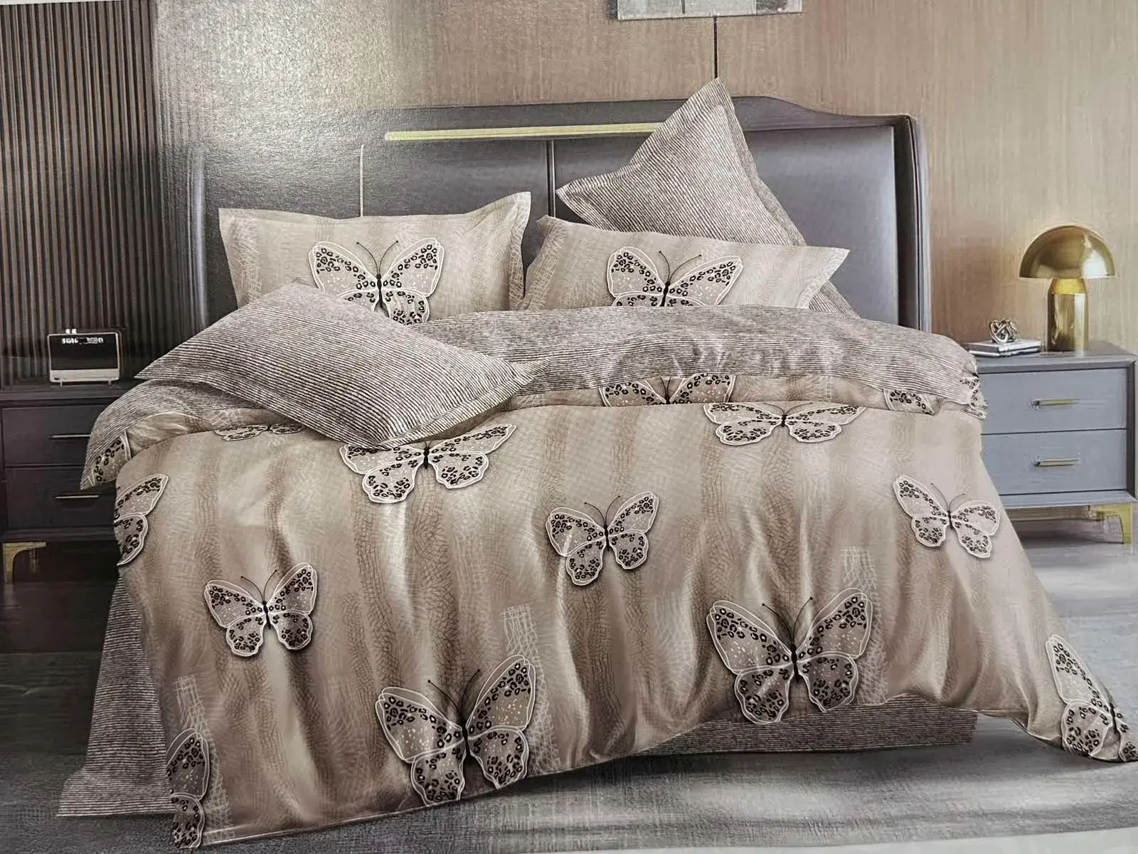 Komplet pościeli Milano 5D 4cz. 200/220 beż z motylami