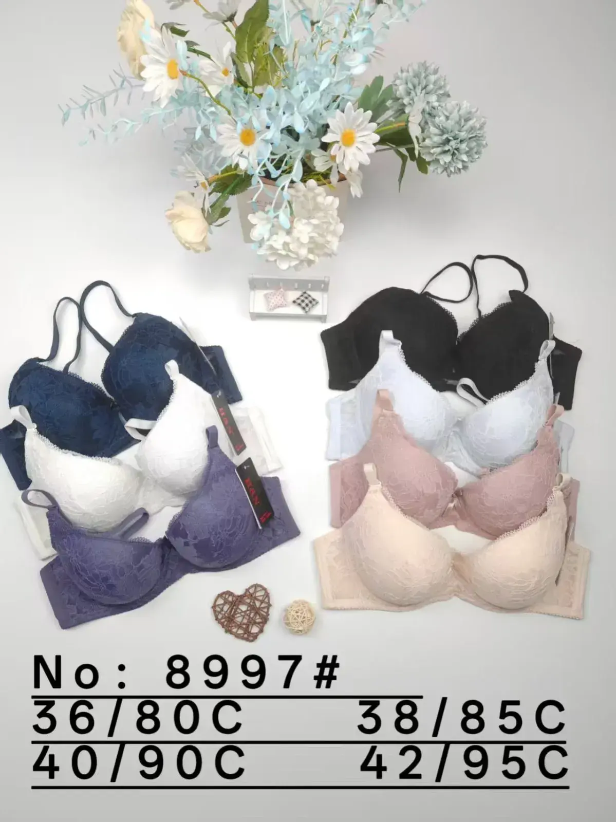 Biustonosz Damski Push-up 36/80-42/95C Czarny Biały Różowy