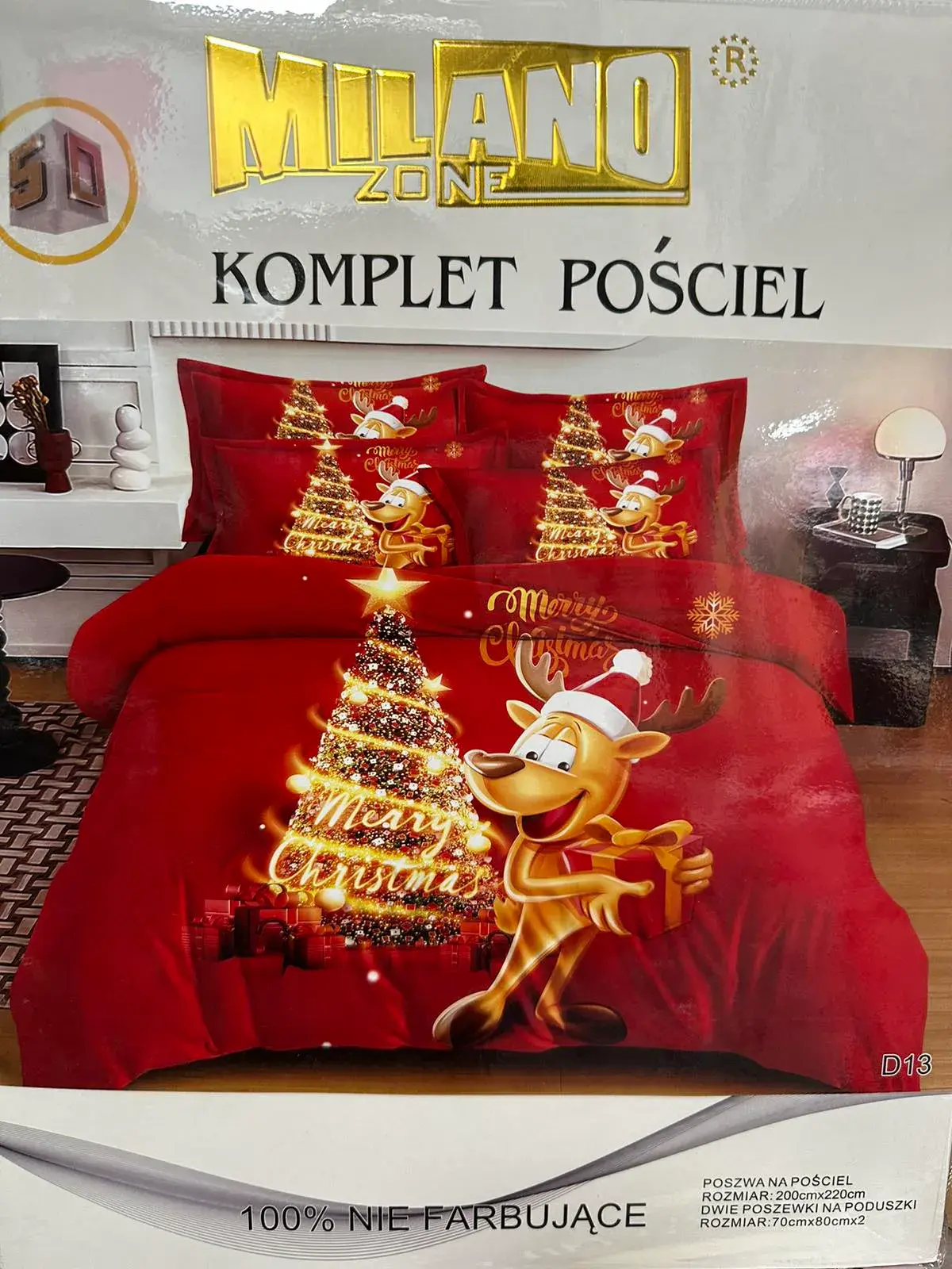 Komplet Pościel Milano 200/220 3cz Świąteczny