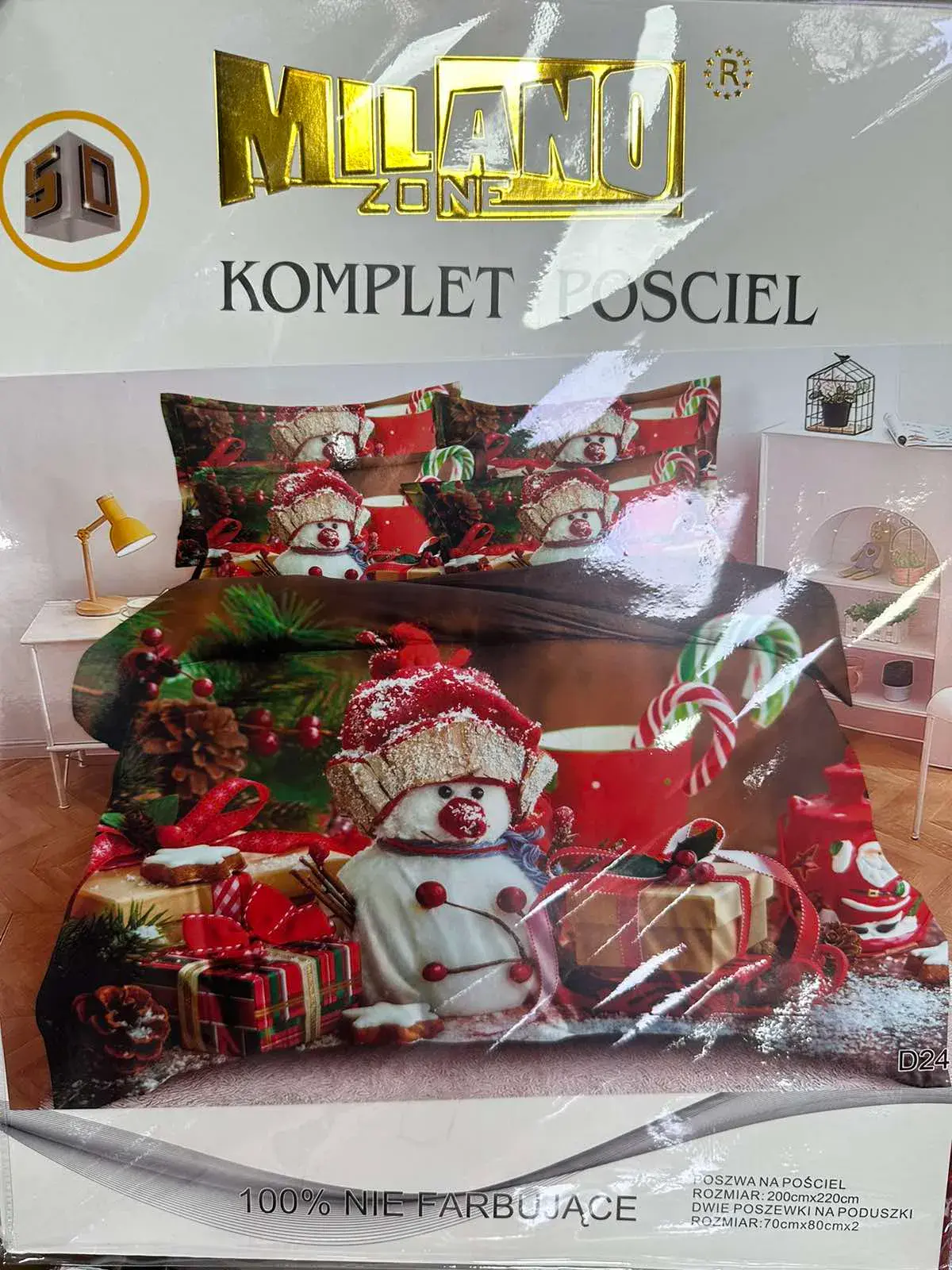 Komplet Pościel Milano Zone 200/220 3cz Śnieg Świąteczny