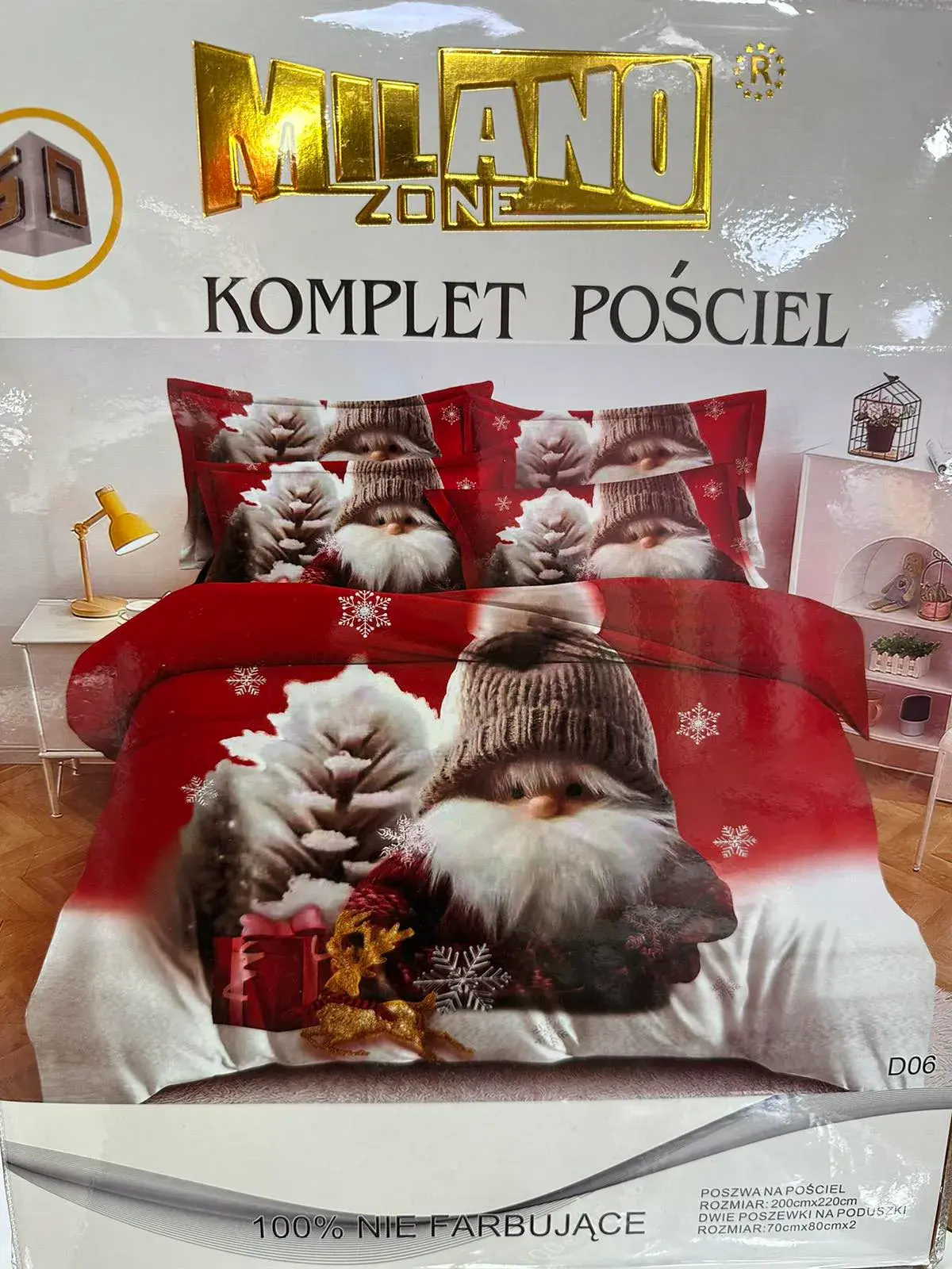 Komplet Pościel 200/220 3cz Milano Gnomy Świąteczne