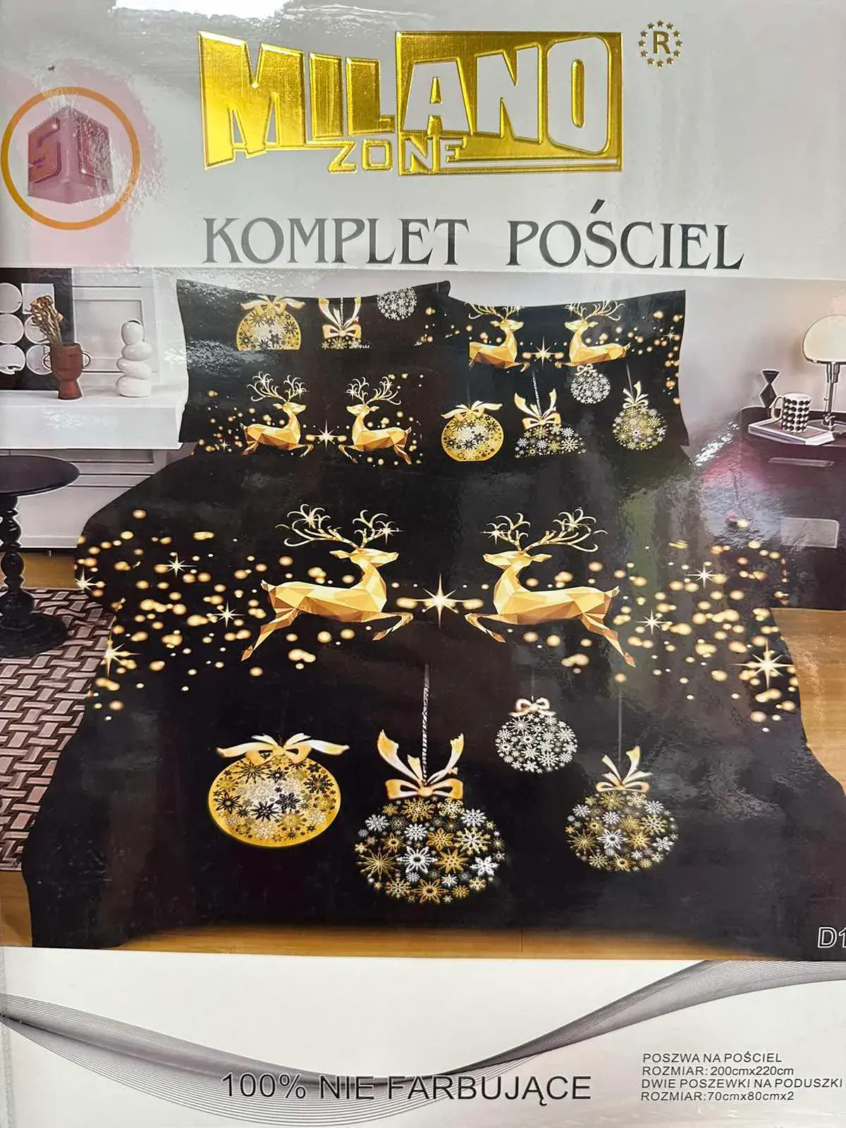 Komplet Pościel Milano 200/220 3cz Czarno-złoty