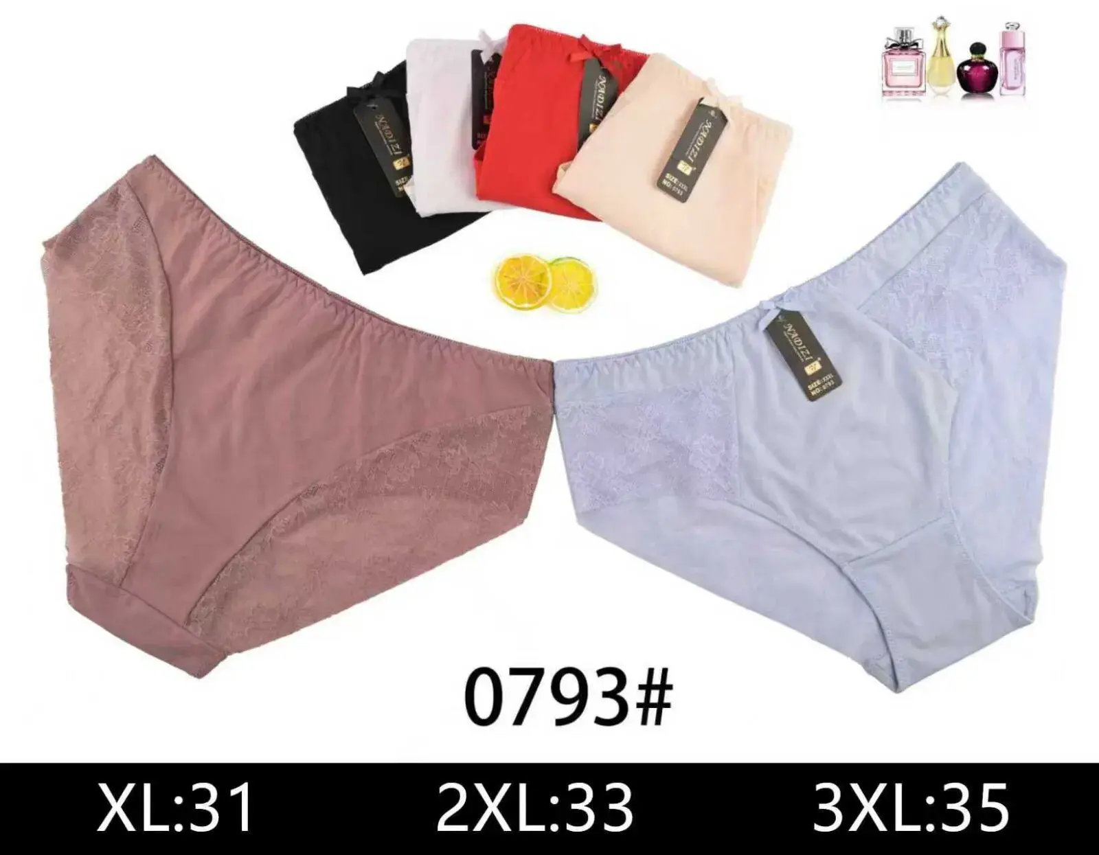 Majtki damskie XL31, 2XL33, 3XL35, zestaw 6 kolorów