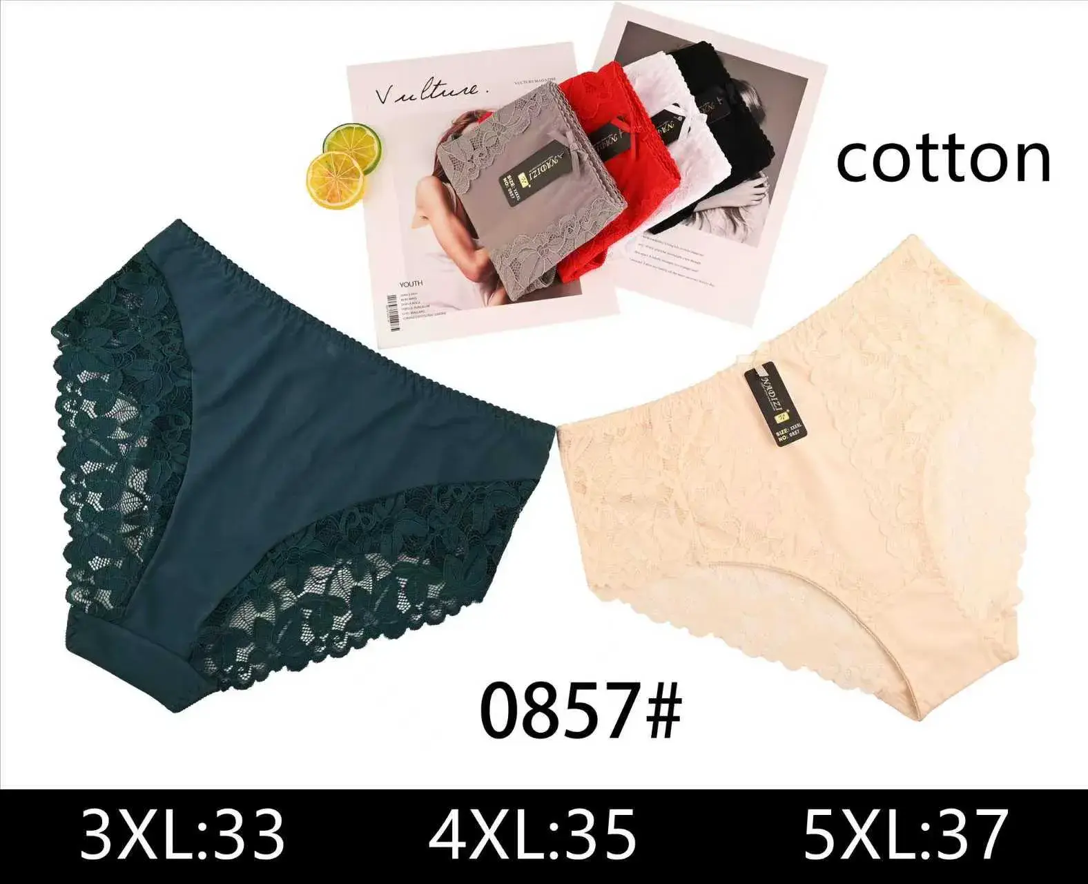 Majtki damskie bawełniane koronkowe 3XL-5XL 0857