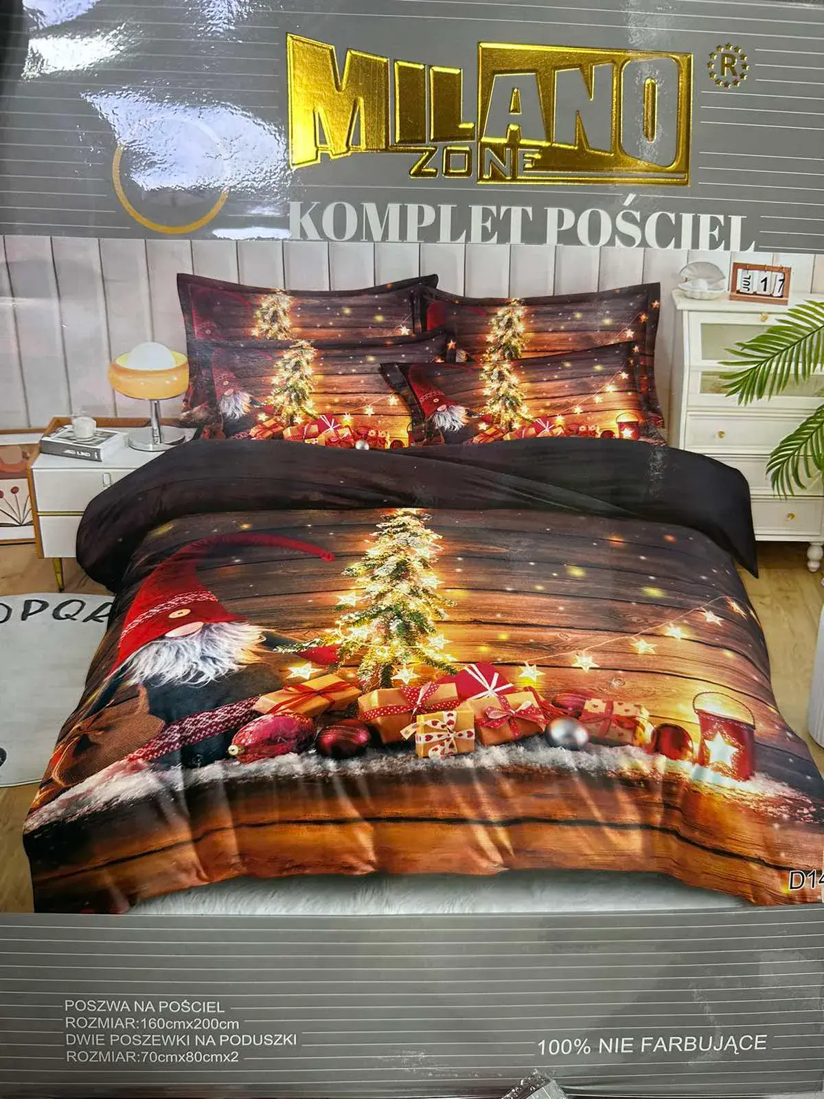 Komplet pościeli Milano 160/200 świąteczny gnomy drzewka