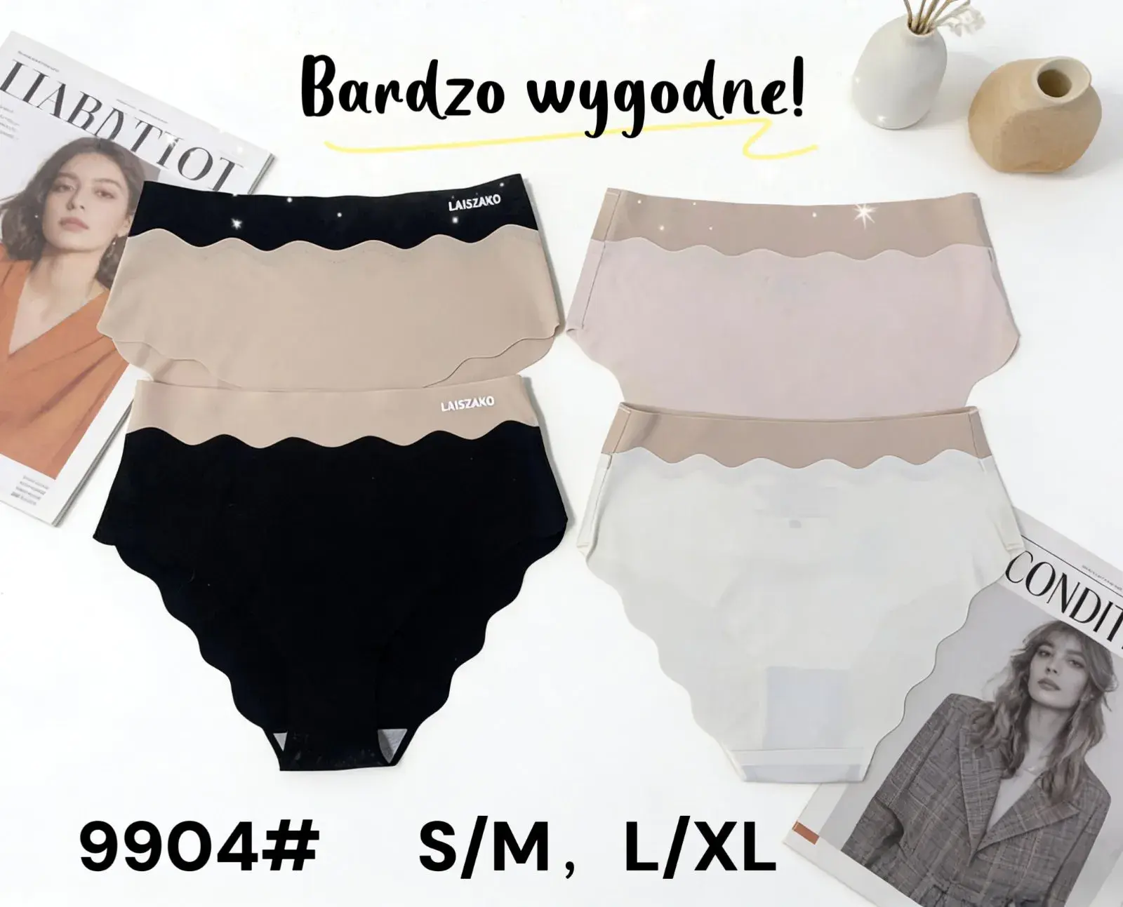 Majtki damskie Landao S/M L/XL 9904# czarne beżowe białe