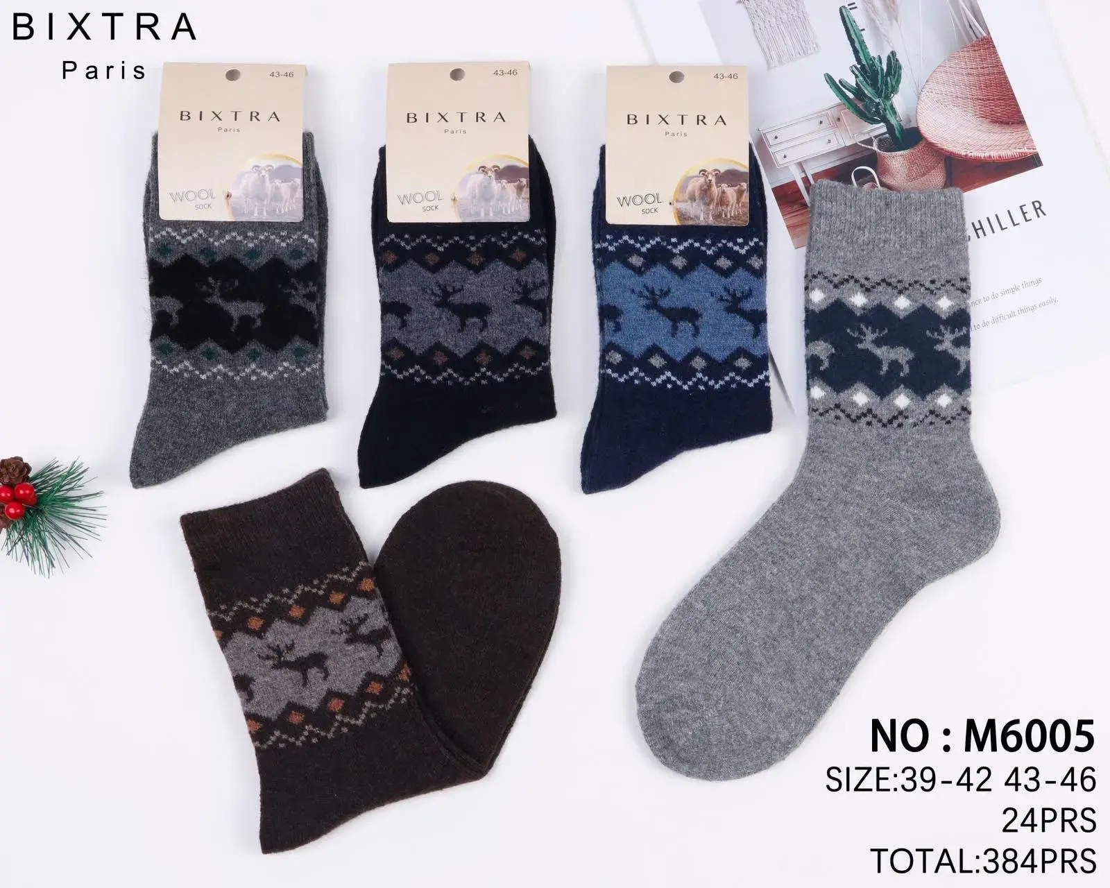 Skarpetki damskie Bixtra wzór renifer wool