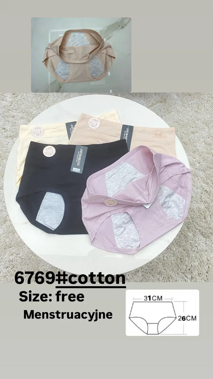 Menstruacyjne majtki damskie bawełniane Size Free 31cm
