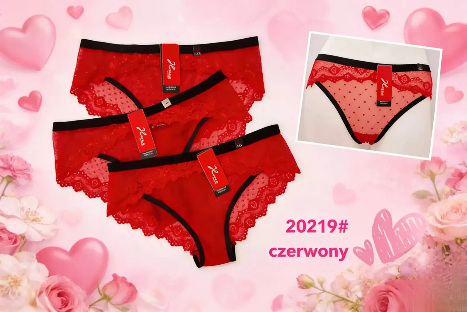 Majtki damskie koronkowe czerwone model 20219