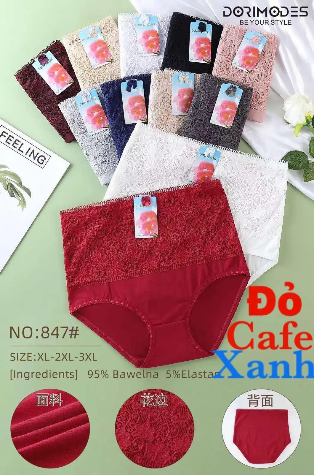 Majtki damskie XL-XXL bordowe Dore Modes 95% bawełna