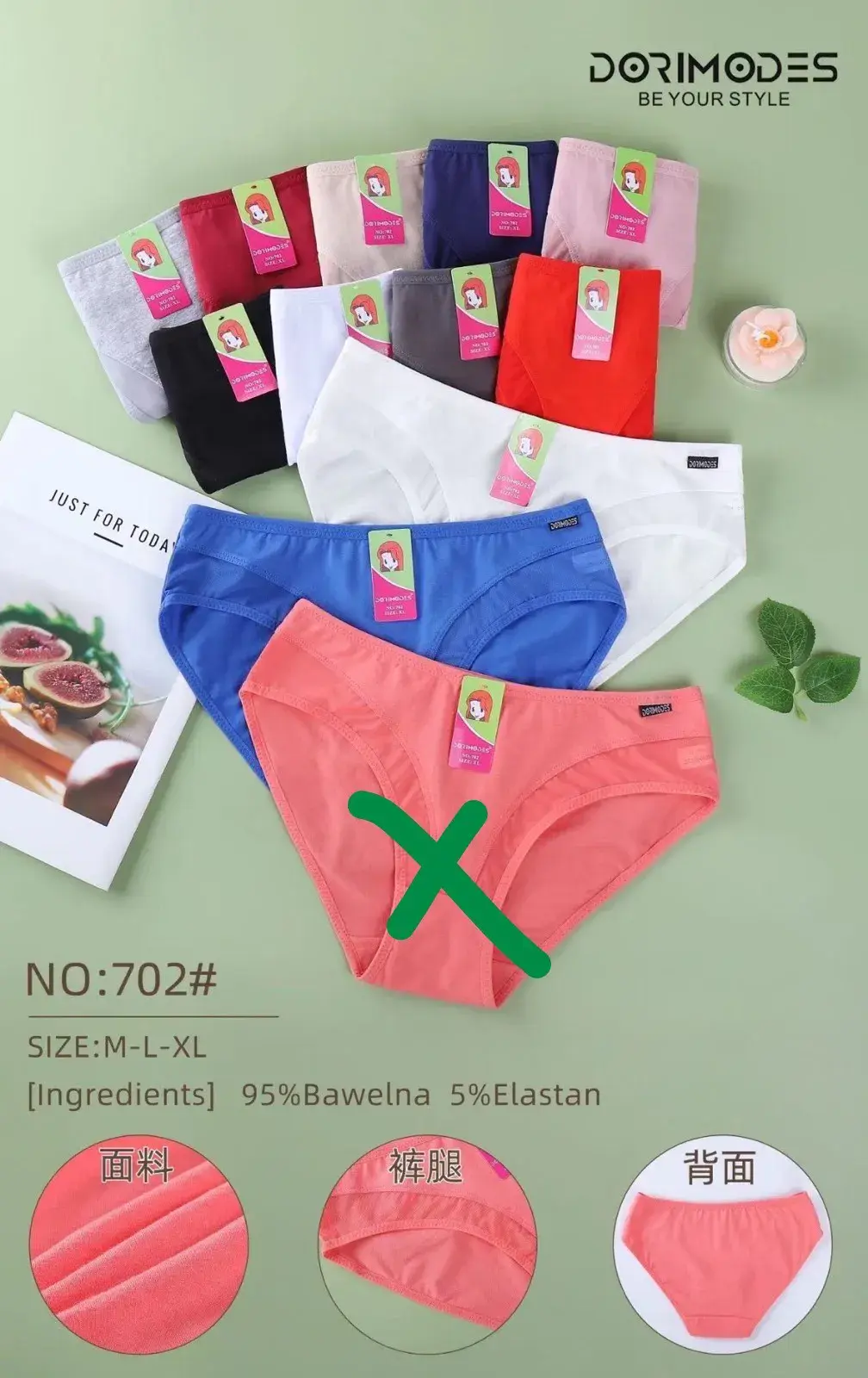 Majtki damskie bawełniane S-L 95% bawełna 5% elastan