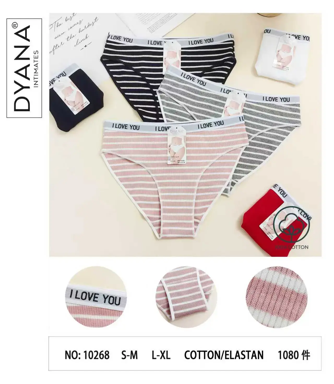 Majtki damskie I Love You prążkowane S-M-L, 24 szt