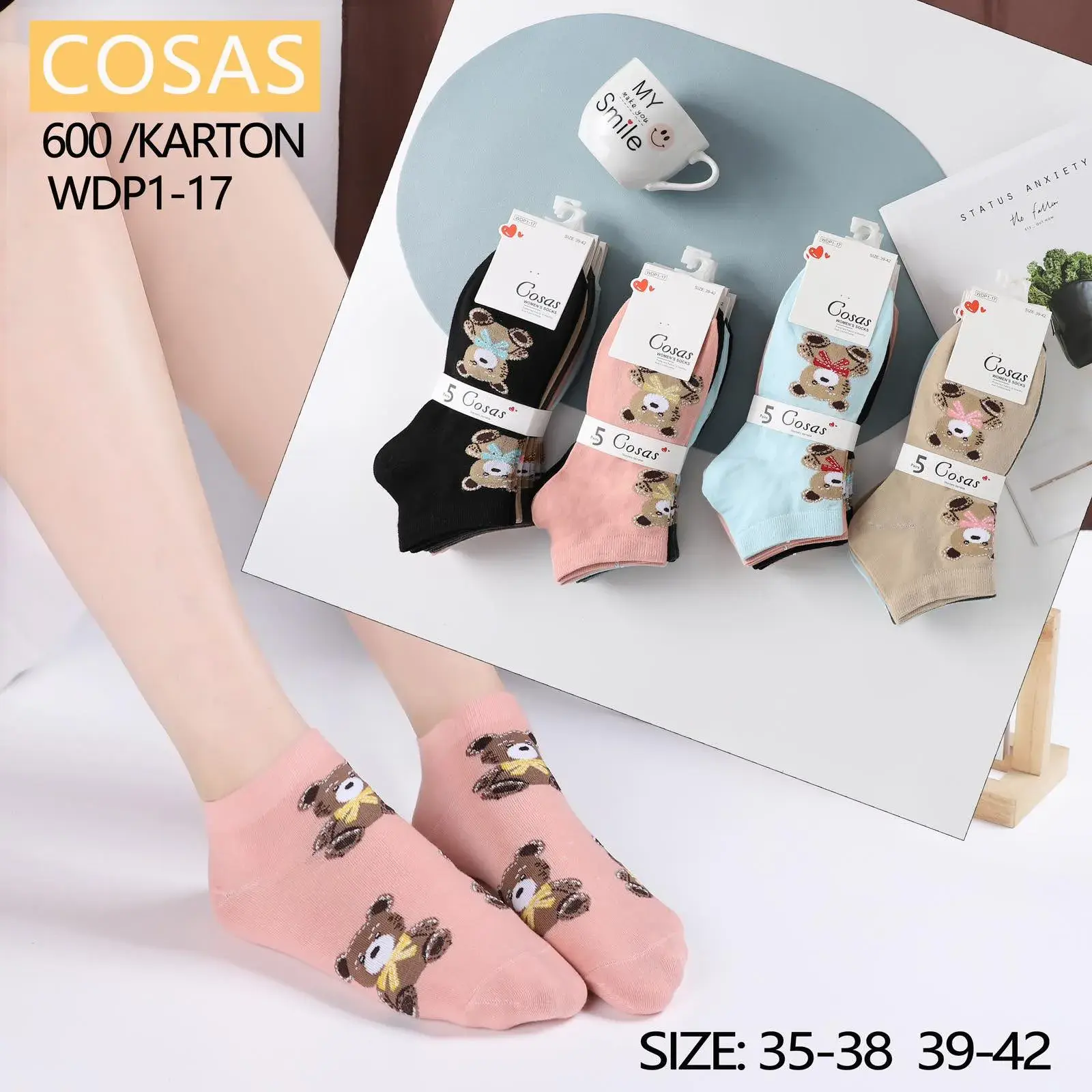 Skarpetki damskie Cosasasa z misiem 5 par, roz. 35-38/39-42