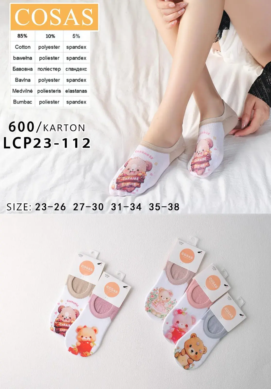 Skarpetki damskie COSASAS z misiem LCP-112,