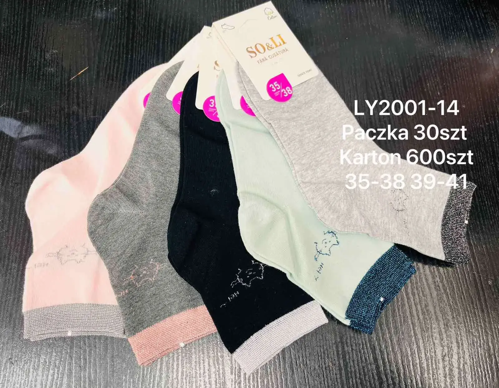 Skarpetki damskie SOALI LY2001-14, paczka 600 szt