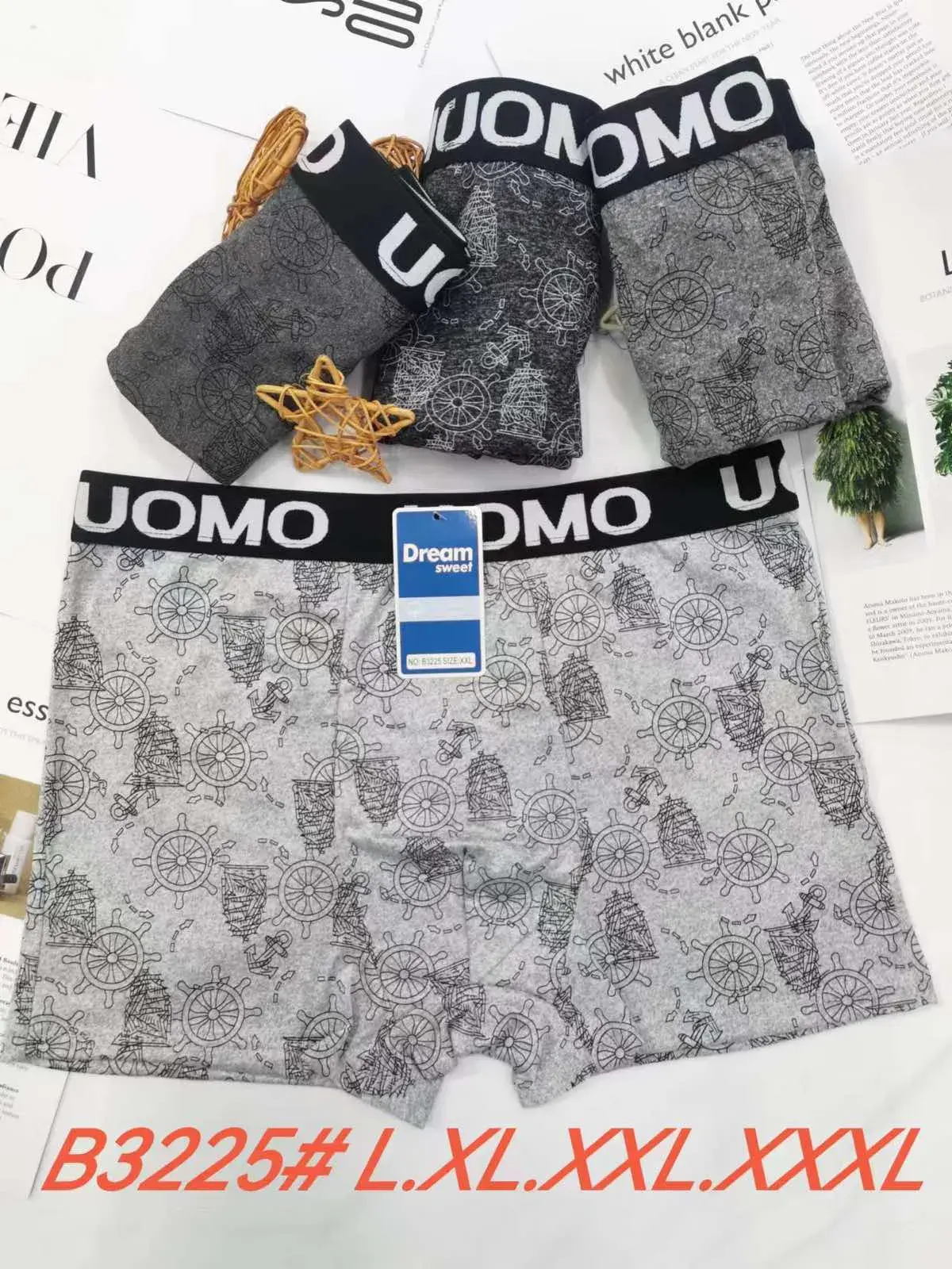 Bokserki męskie UOMOMO szare z kotwicami L-XXXXXXL