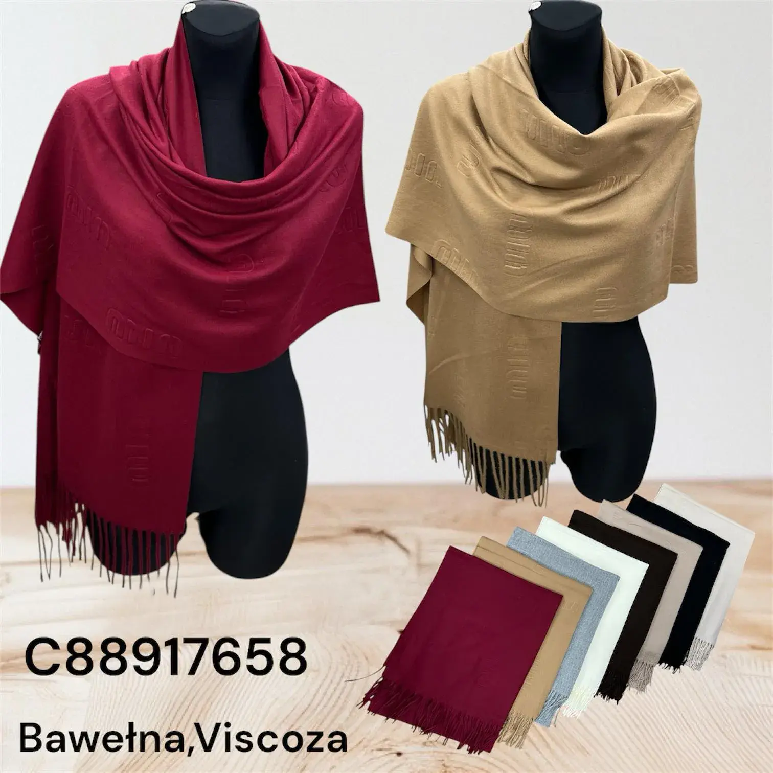 Szale damskie viscose z frędzlami C88917658