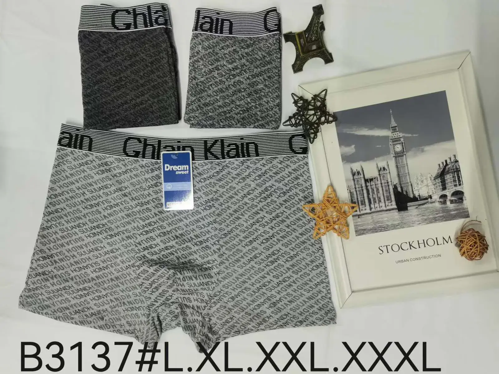 Bokserki męskie szare z nadrukiem Chain Klein Dream BS137 L-6XL