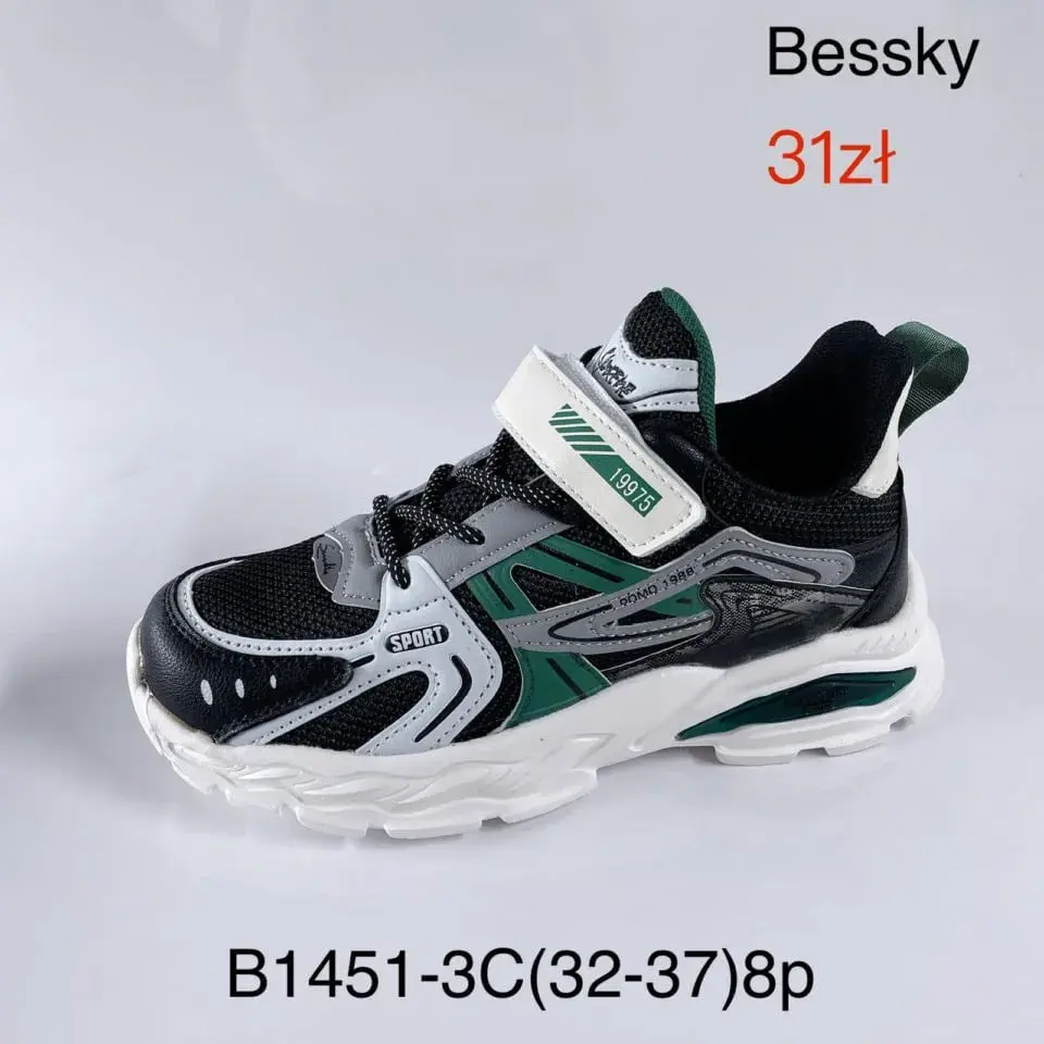 TRAMPKI DZIECIĘCE Bessky B1451-3C, Rozmiary 32-37, Czarno-Zielone