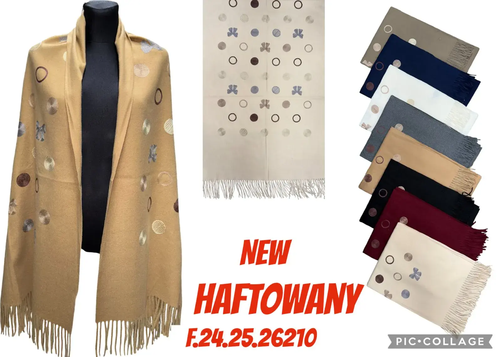 Szaliki damskie haftowane wzór kwiatowy F24.25.26210