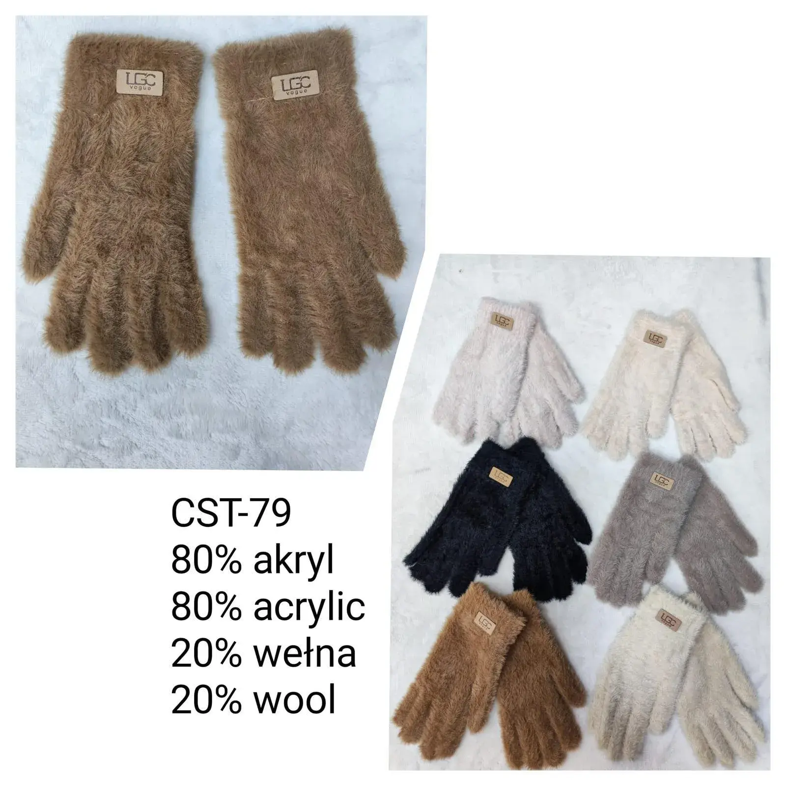 Rękawiczki damskie futrzane UGG 80% akryl 20% wełna CST-79