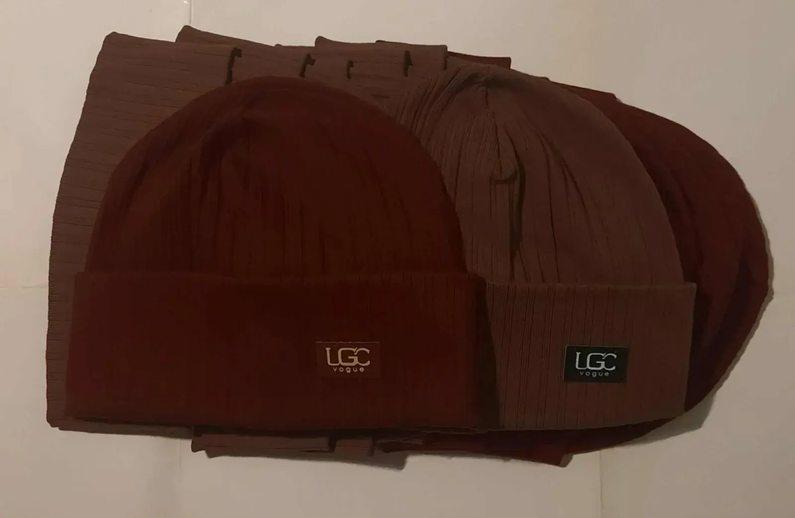 Czapki damskie beanie LGC brązowe, 12 szt/opak.