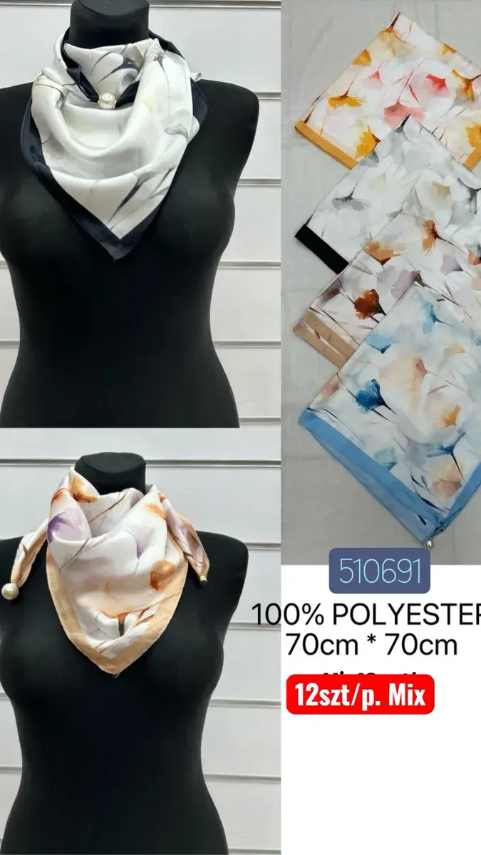 Chusty jedwabiste 100% poliester 70x70cm mix wzorów
