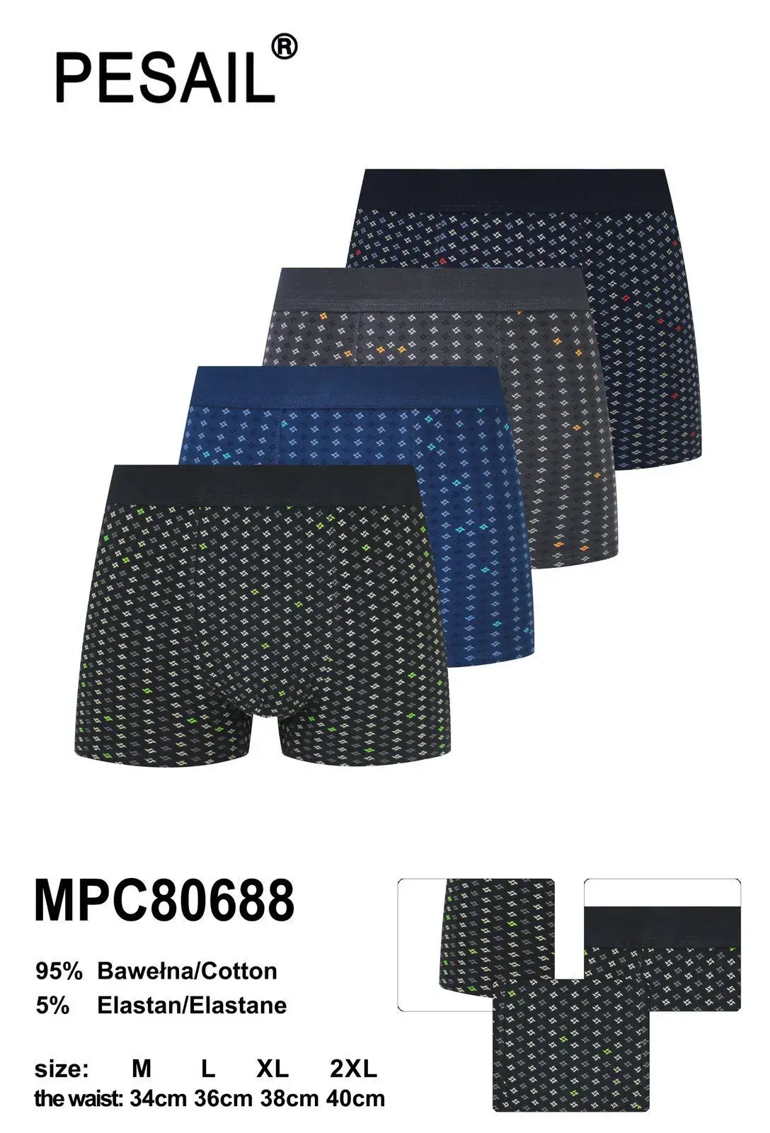 Bokserki męskie Pesail 95% bawełna 5% elastan MPC80688