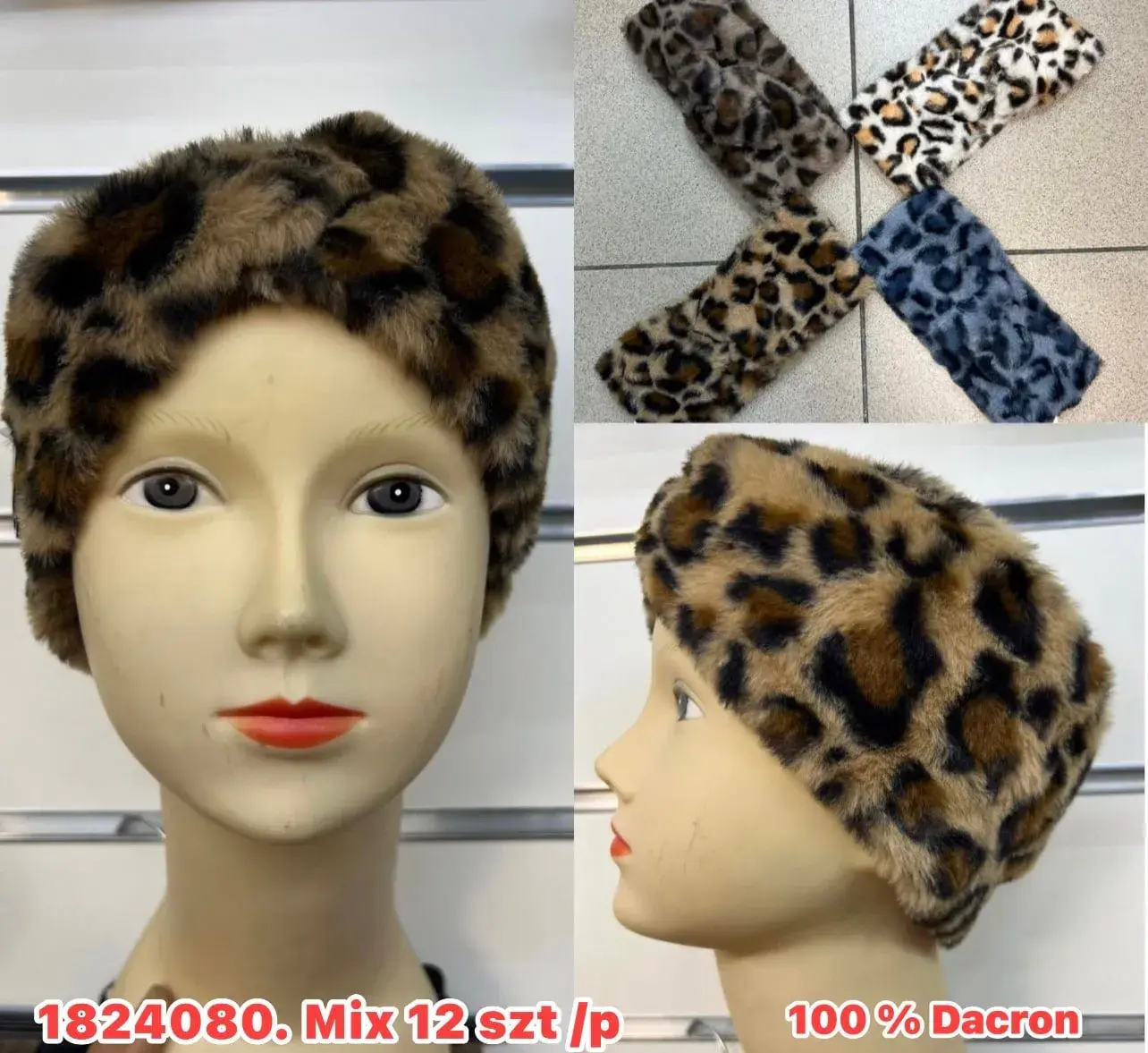 Opaski damskie futrzane leopard wzór mix 12 szt