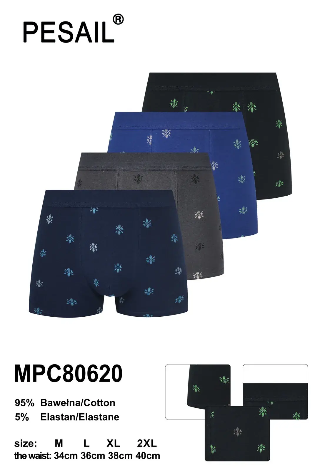 Bokserki męskie Pesail 95% bawełna S-XXL MP C8620