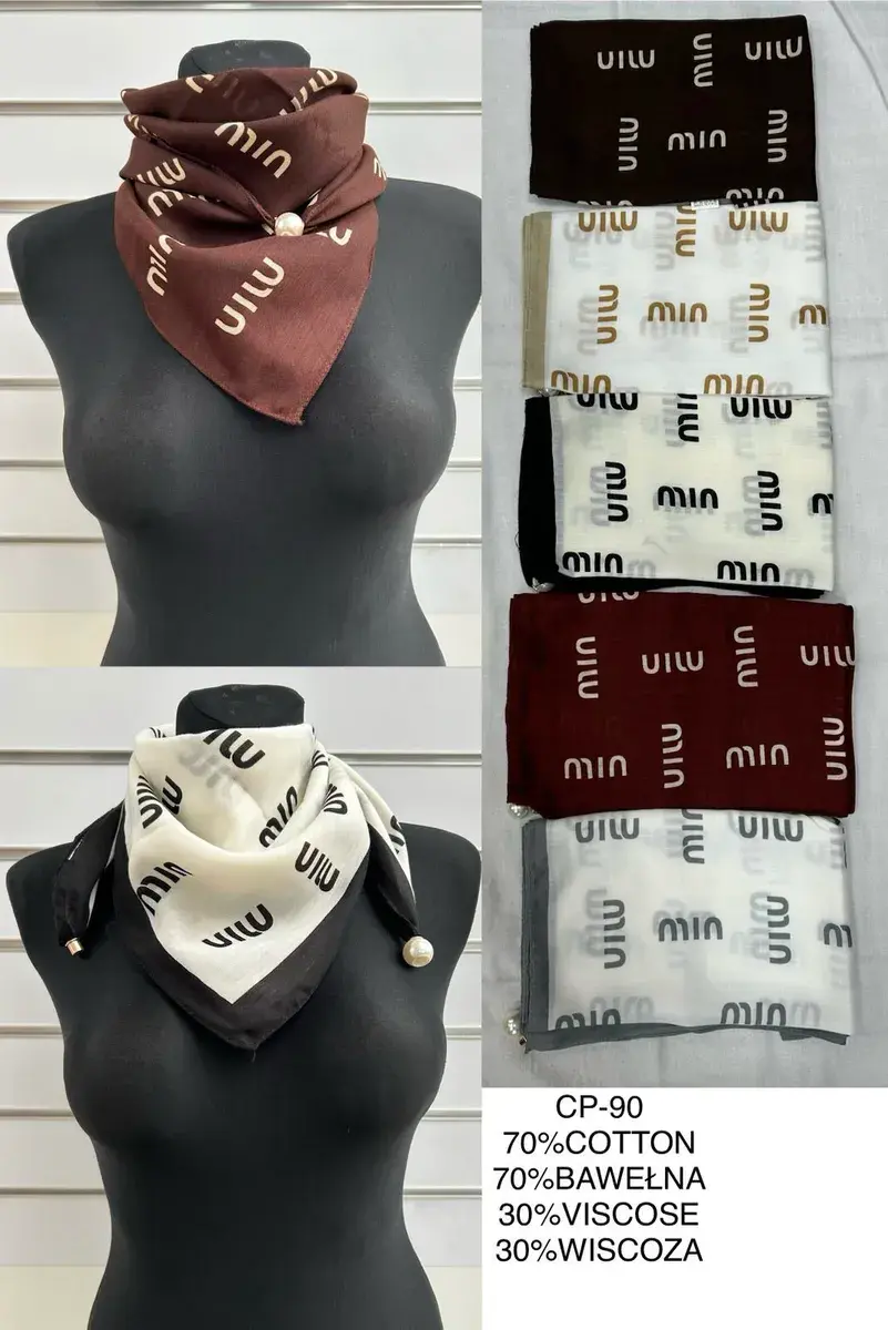 Chusta Kwadratowa z Wzorami Logo 70% Bawełna 30% Wiskoza