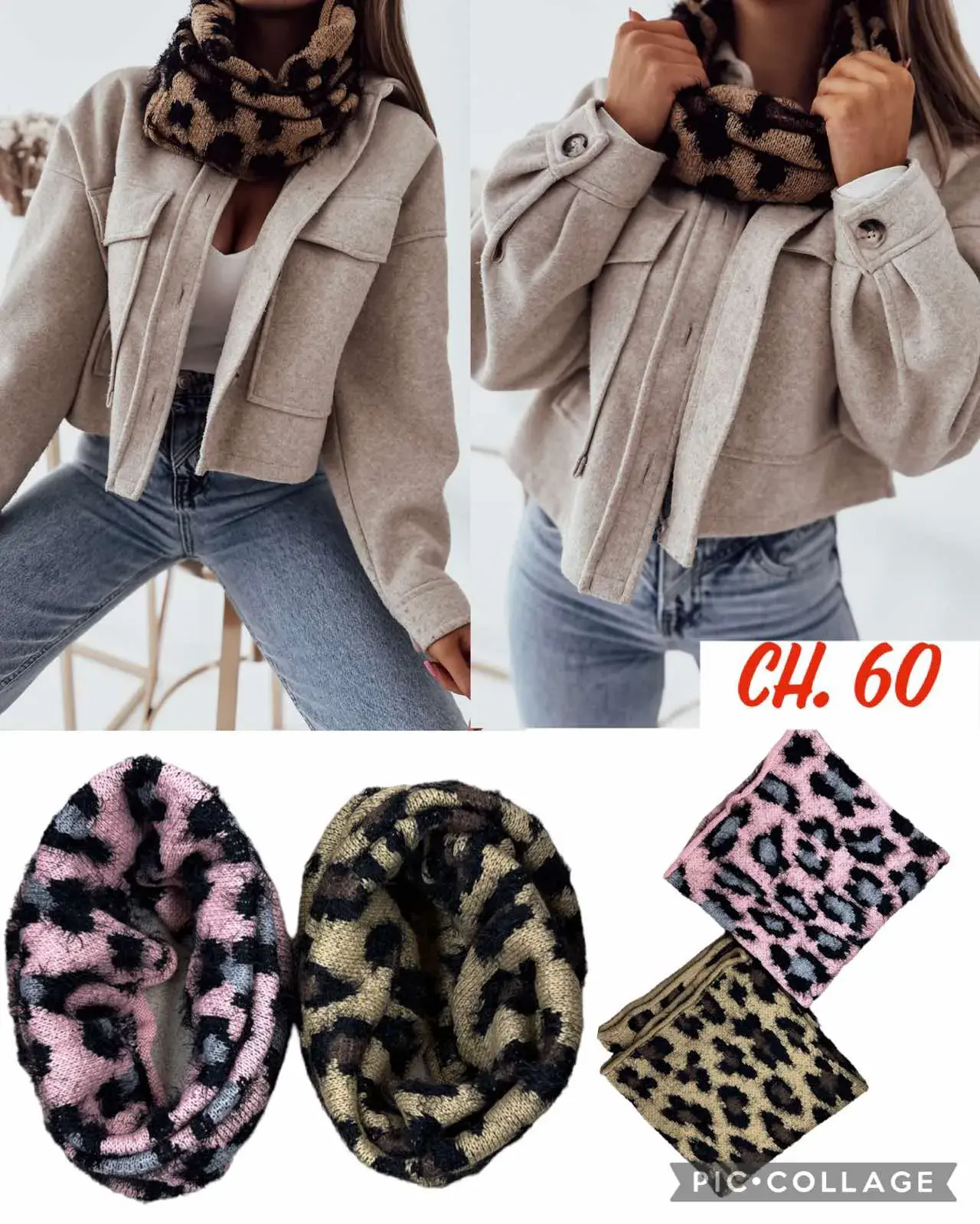 Szale damskie infinity print leopardowy brązowy/różowy